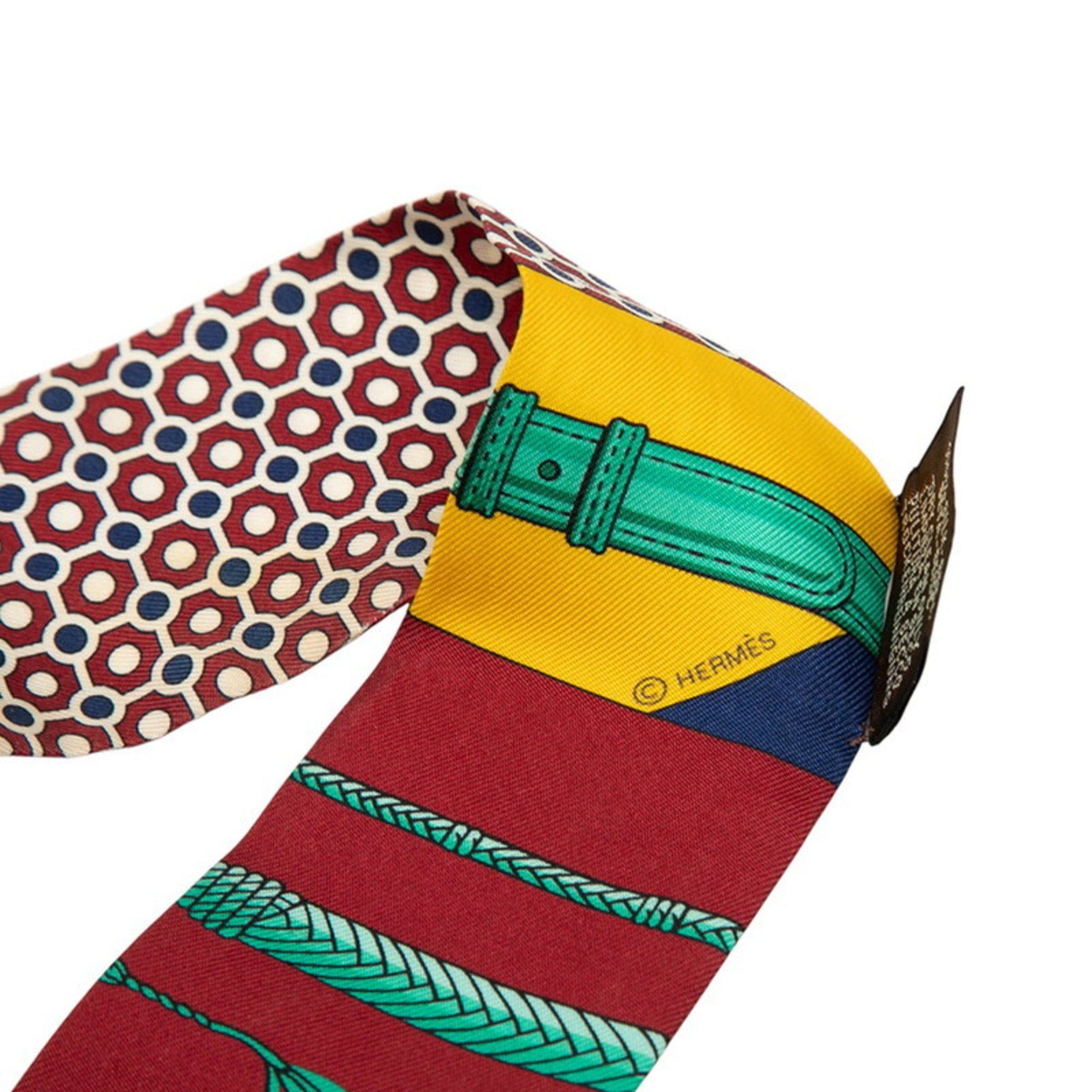 Hermes Hermes Hermès Twilly CLIC CLAC MODERN CANNAGE Scarf, Red Multicolor Silk, Women's Size ONE SIZE - 4 Thumbnail