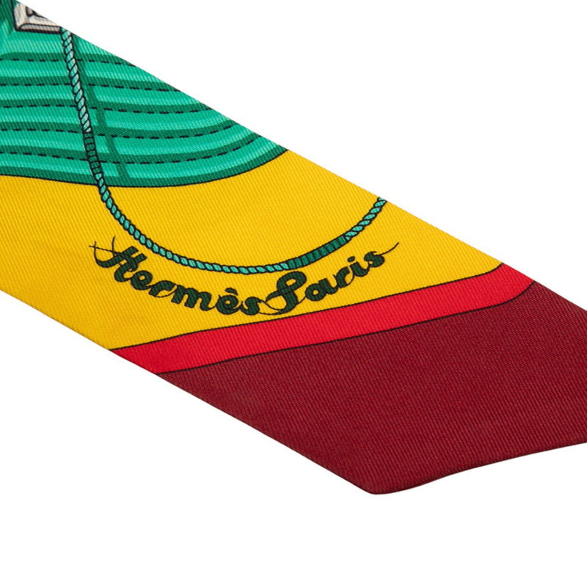 Hermes Hermes Hermès Twilly CLIC CLAC MODERN CANNAGE Scarf, Red Multicolor Silk, Women's Size ONE SIZE - 3 Thumbnail