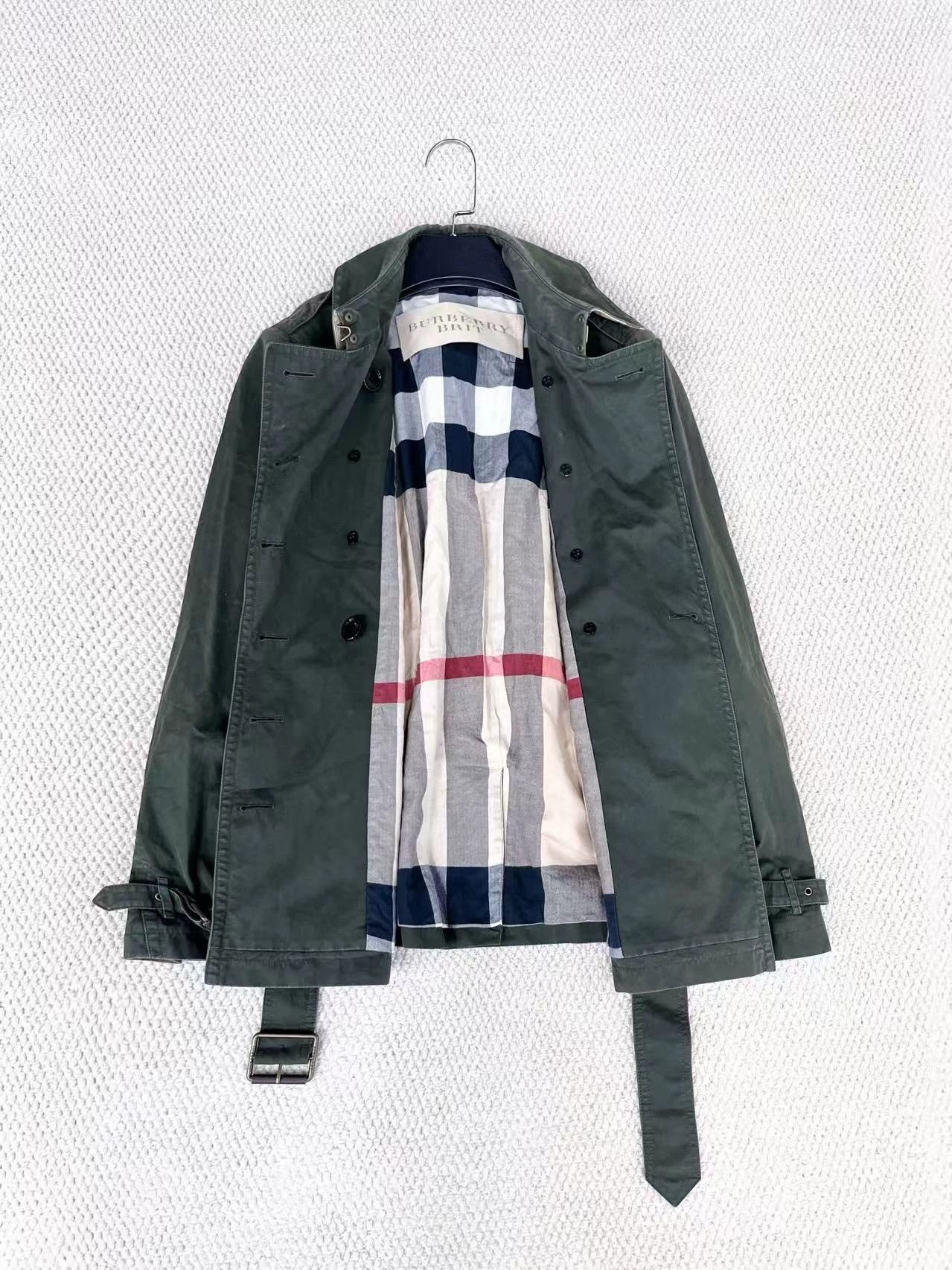 Burberry Burberry Green Double-Breasted Short Trench Coat Size US XL / EU 56 / 4 - 4 Thumbnail