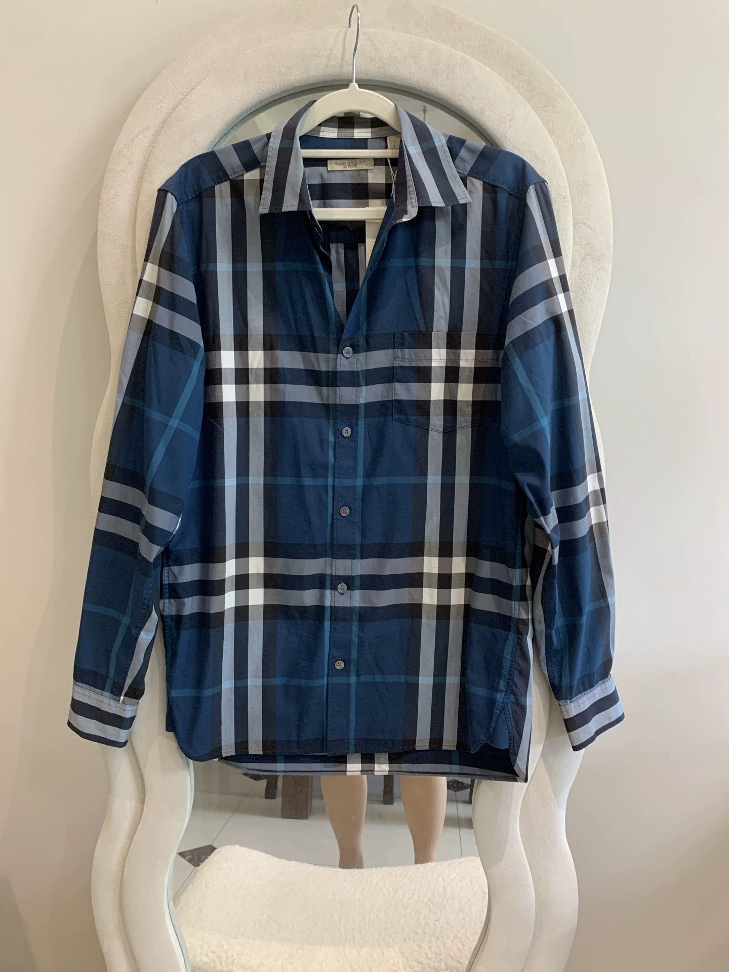 Burberry Burberry Check White Blue Shirt M Size US M / EU 48-50 / 2 - 2 Thumbnail
