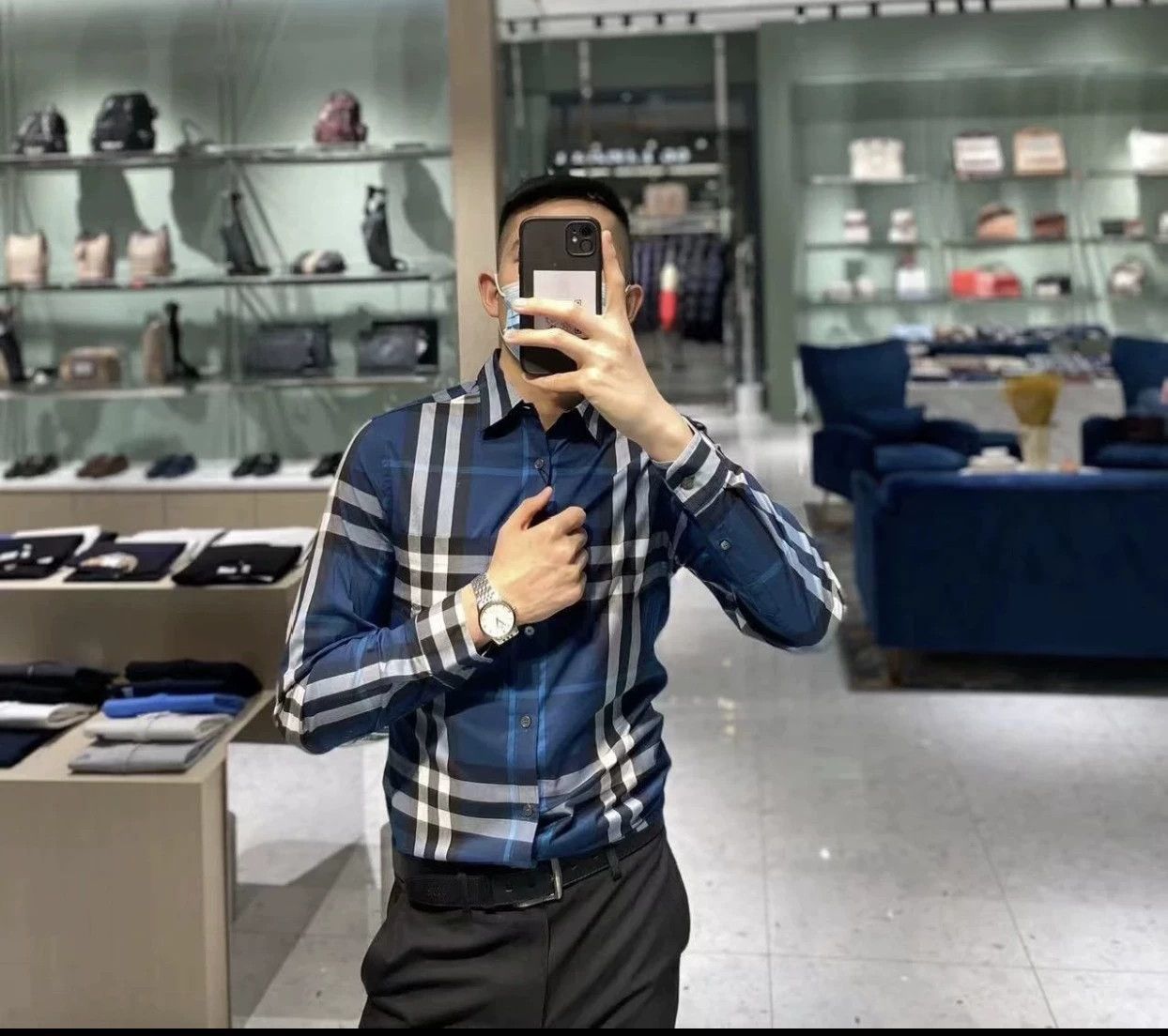 Burberry Burberry Check White Blue Shirt M Size US M / EU 48-50 / 2 - 9 Thumbnail