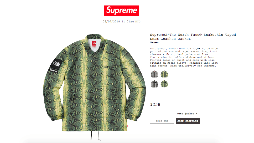Supreme TNF The North Face Snakeskin Green Coaches Jacket