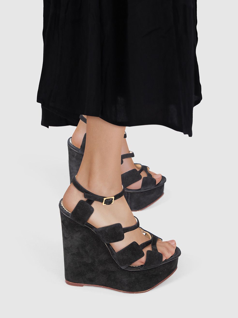 Charlotte Olympia Black Platform Suede Strappy Sandals Size US 9 / IT 39 - 2 Thumbnail