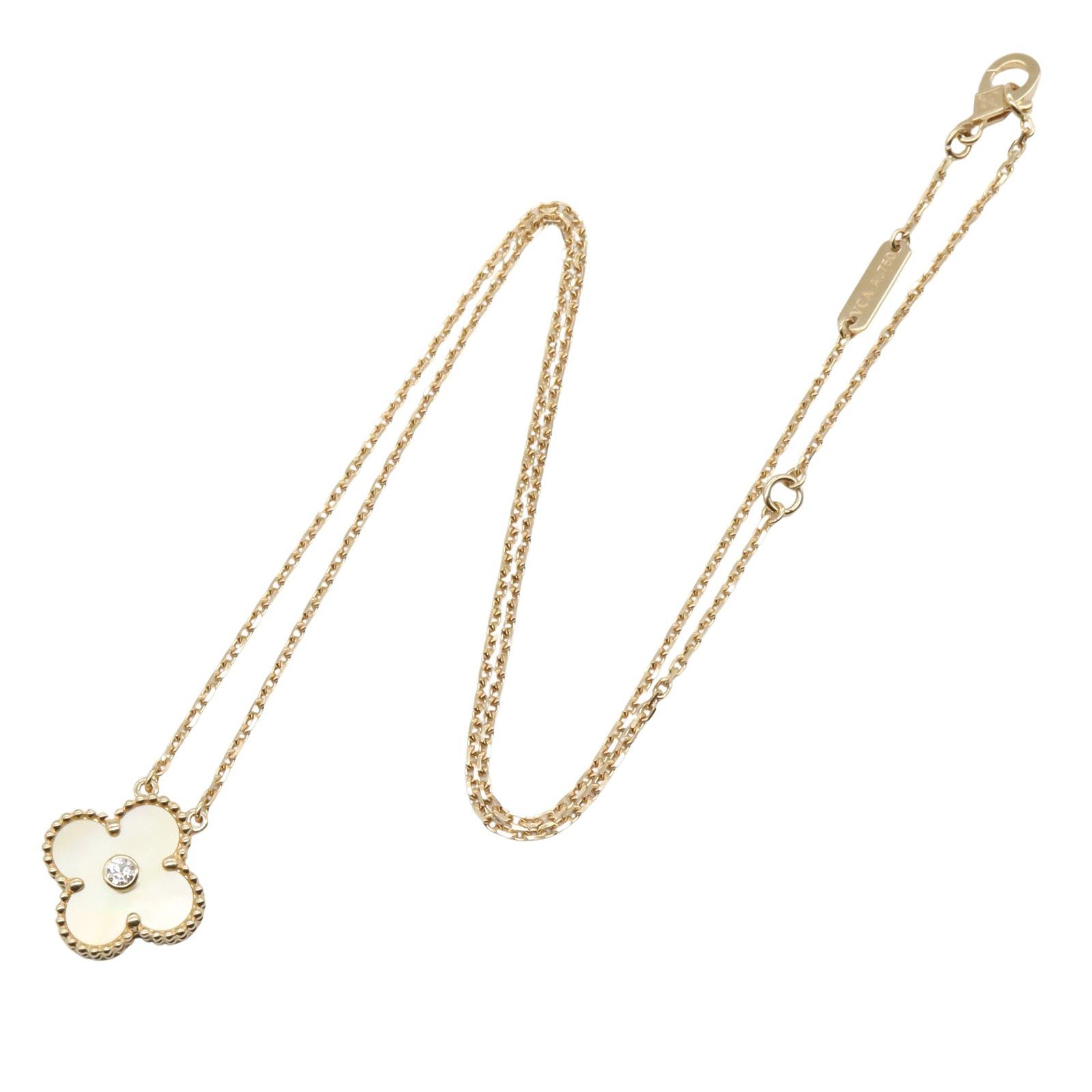 Van Cleef & Arpels Van Cleef & Arpels Van Cleef & Arpels Vintage Alhambra Au750 Diamond Yellow Mother of Pearl Necklace Crocodile skin Necklace DUTY FREE for USA Size ONE SIZE - 2 Thumbnail