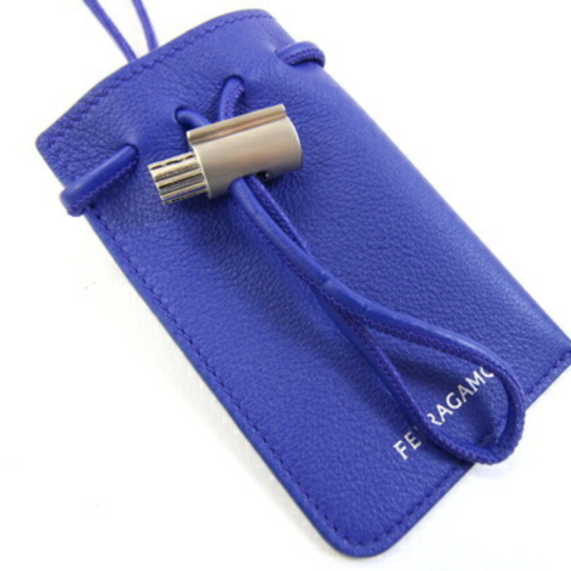 Salvatore Ferragamo Salvatore Ferragamo neck pouch, blue leather pouch with strap, all leather, women's Size ONE SIZE - 6 Thumbnail