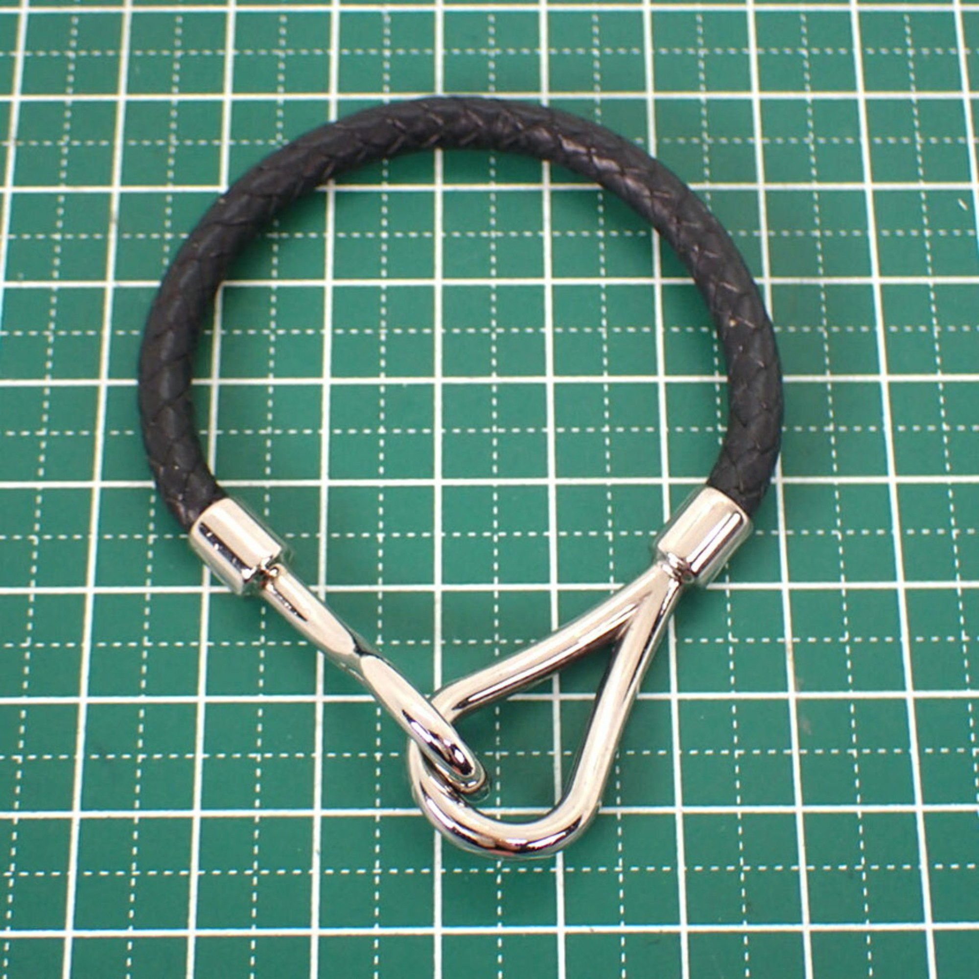 Hermes HERMES black leather mesh bracelet with silver hardware and hooks, j86-3 Size ONE SIZE - 9 Thumbnail
