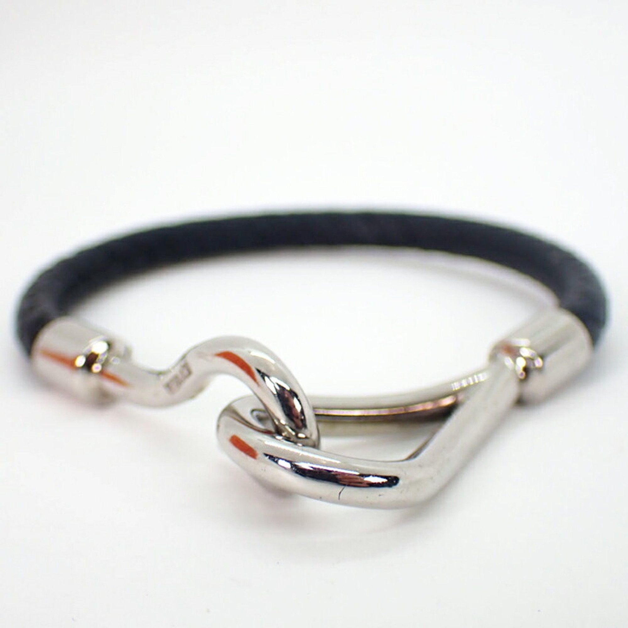 Hermes HERMES black leather mesh bracelet with silver hardware and hooks, j86-3 Size ONE SIZE - 3 Thumbnail