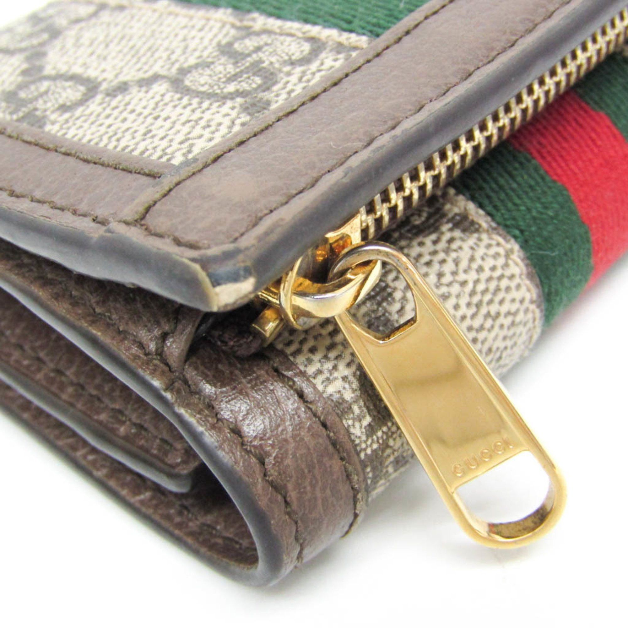 Gucci Gucci Ophidia 644334 Women's GG Supreme,Leather Wallet (tri-fold) Beige,Dark Brown Size ONE SIZE - 10 Thumbnail