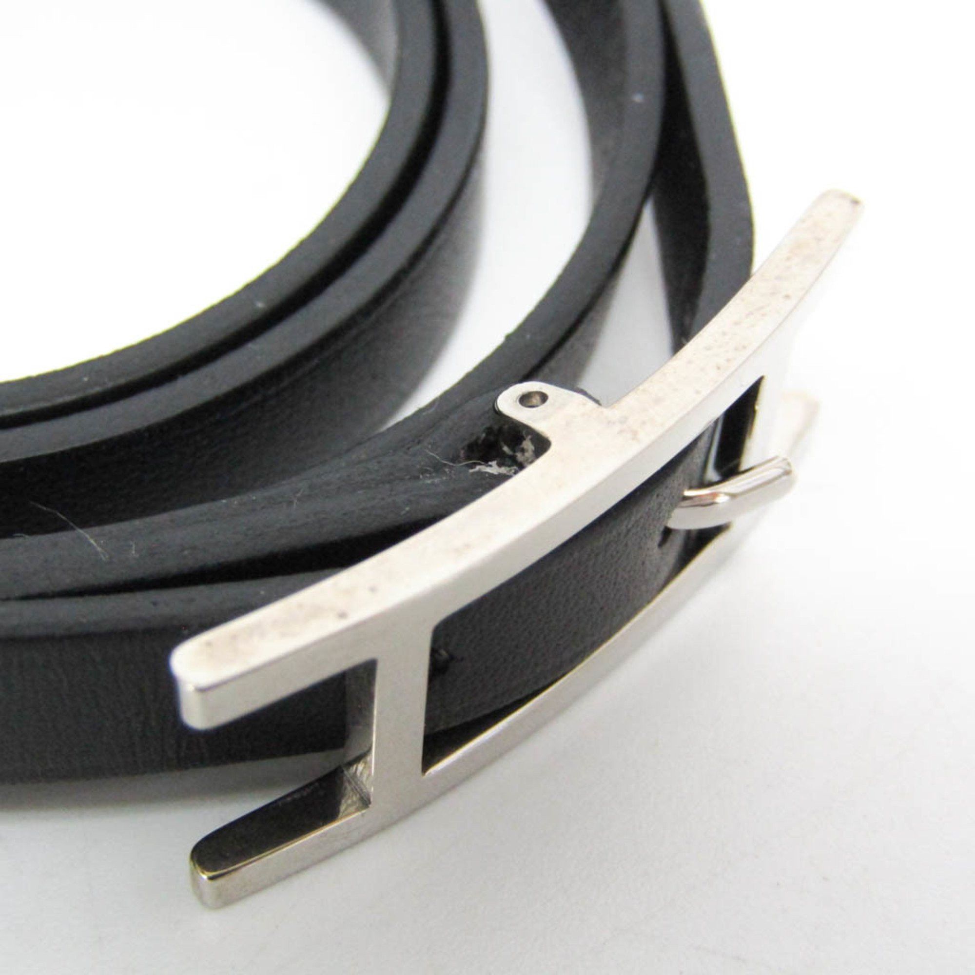 Hermes Hermes Hapi 4-row Bracelet Choker Leather,Metal Bangle Silver,Black Size ONE SIZE - 8 Thumbnail