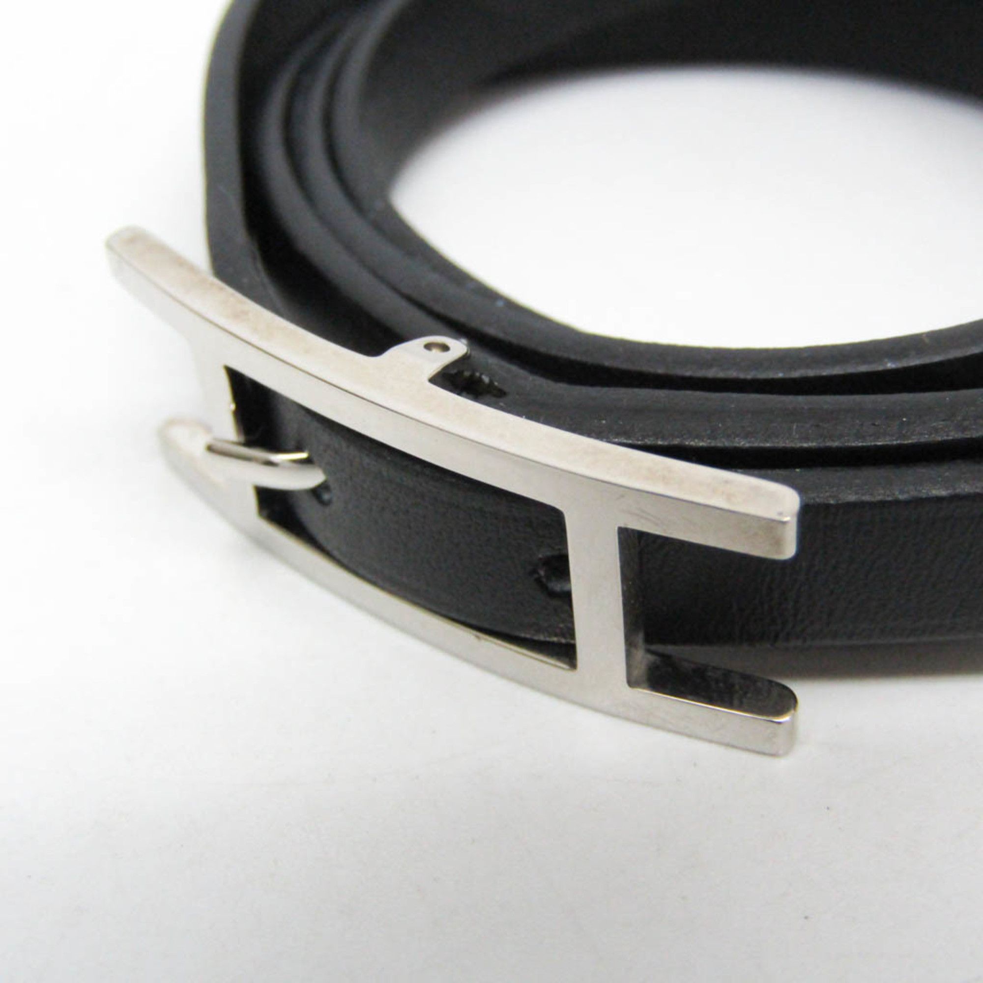 Hermes Hermes Hapi 4-row Bracelet Choker Leather,Metal Bangle Silver,Black Size ONE SIZE - 3 Thumbnail