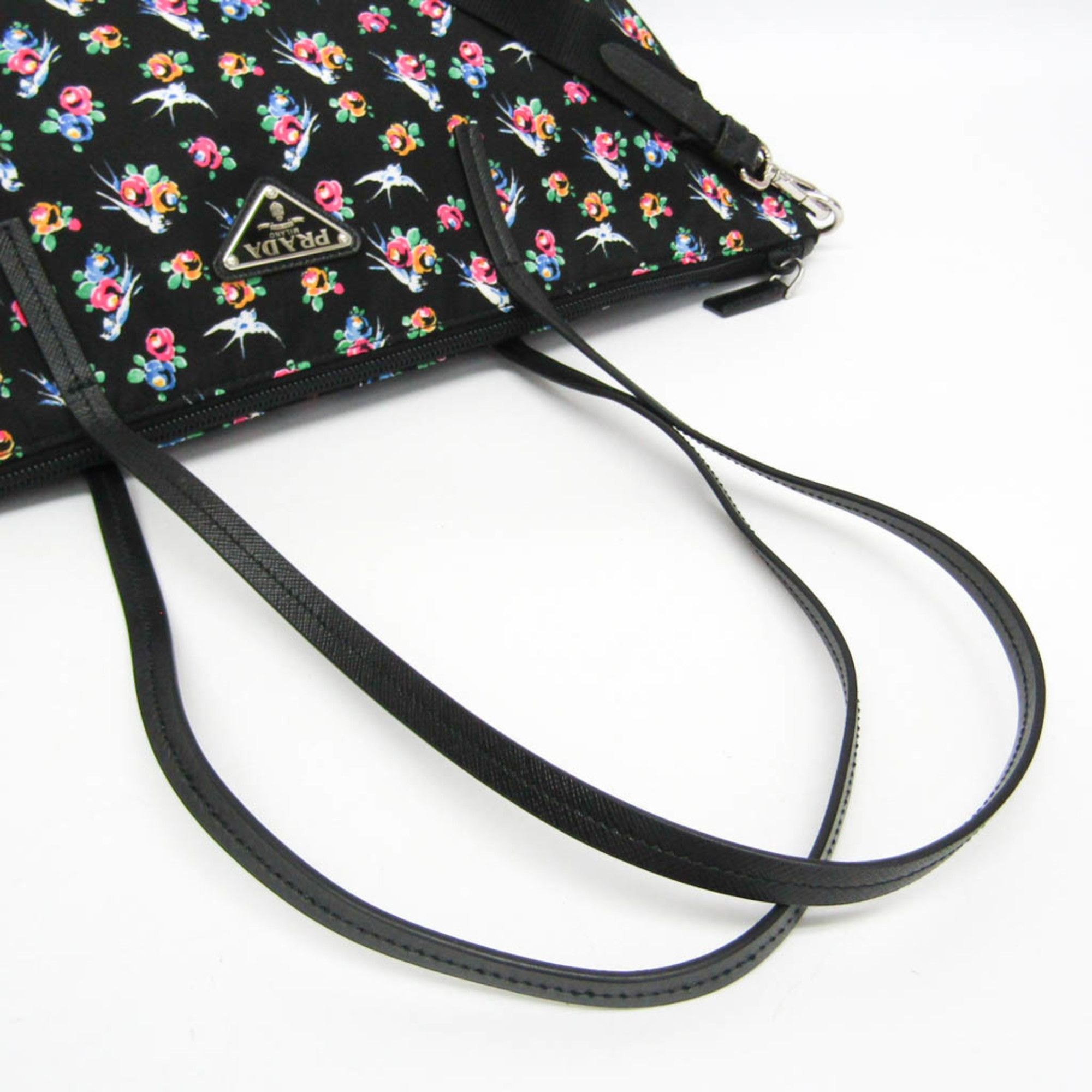 Prada Prada TESSUTO STAMPAT 1BG189 Women's Nylon,Leather Shoulder Bag,Tote Bag Black,Pink,Yellow Size ONE SIZE - 8 Thumbnail