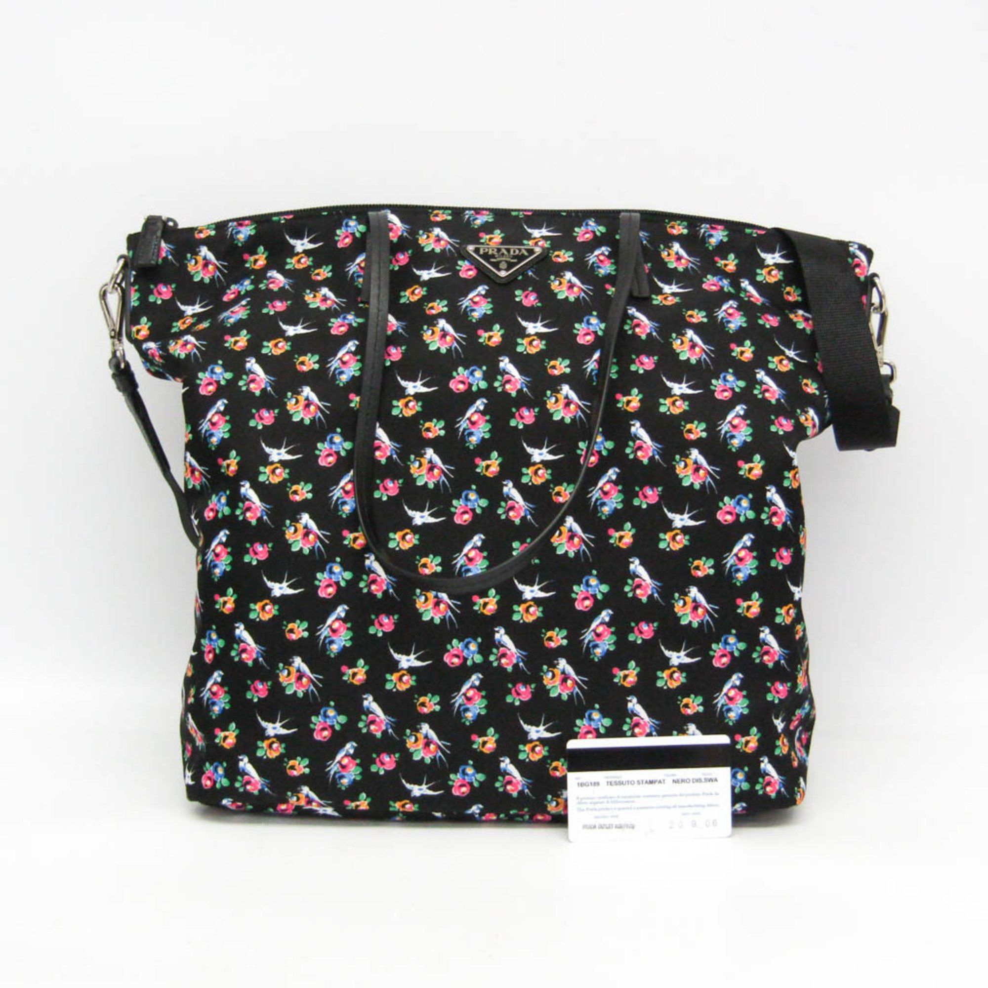 Prada Prada TESSUTO STAMPAT 1BG189 Women's Nylon,Leather Shoulder Bag,Tote Bag Black,Pink,Yellow Size ONE SIZE - 2 Thumbnail