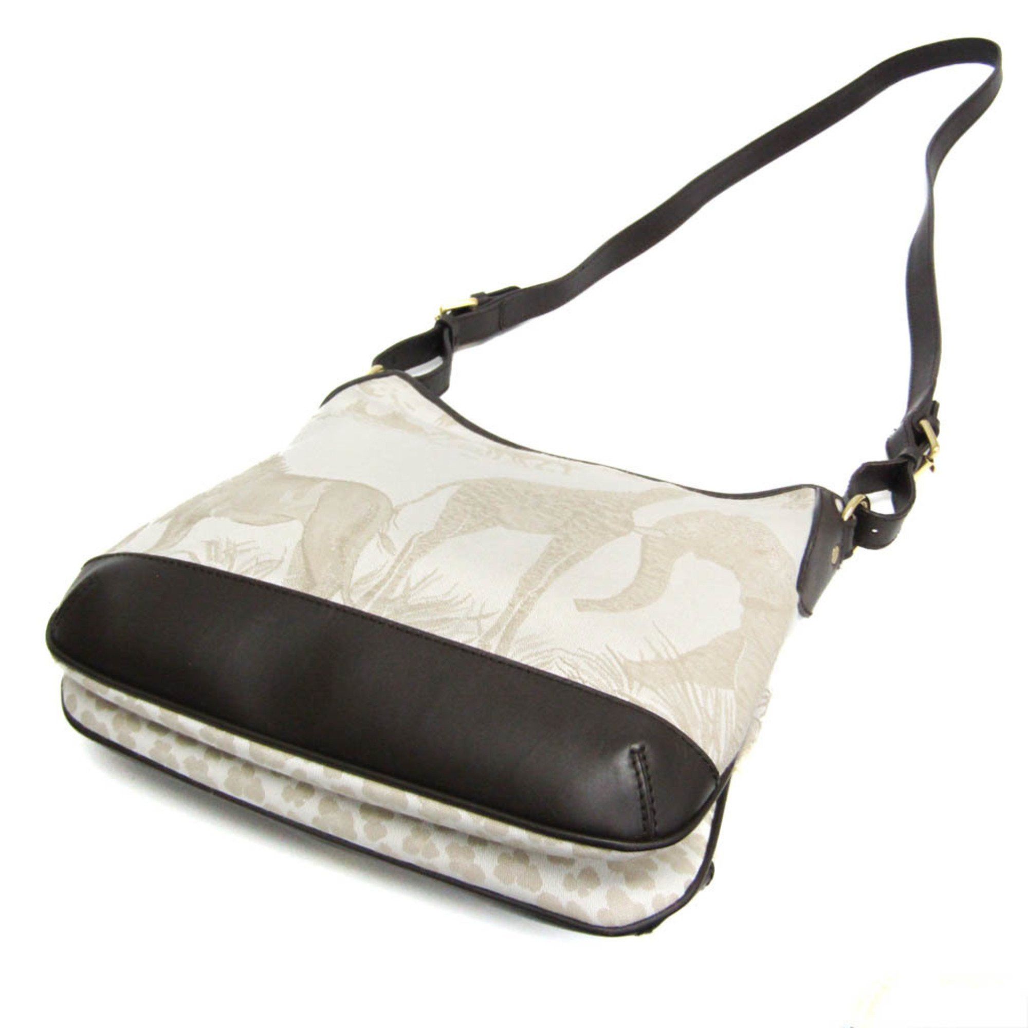 Other Hunting World Safari Embroidery Women's Leather,Canvas Shoulder Bag Brown,Light Beige Size ONE SIZE - 3 Thumbnail