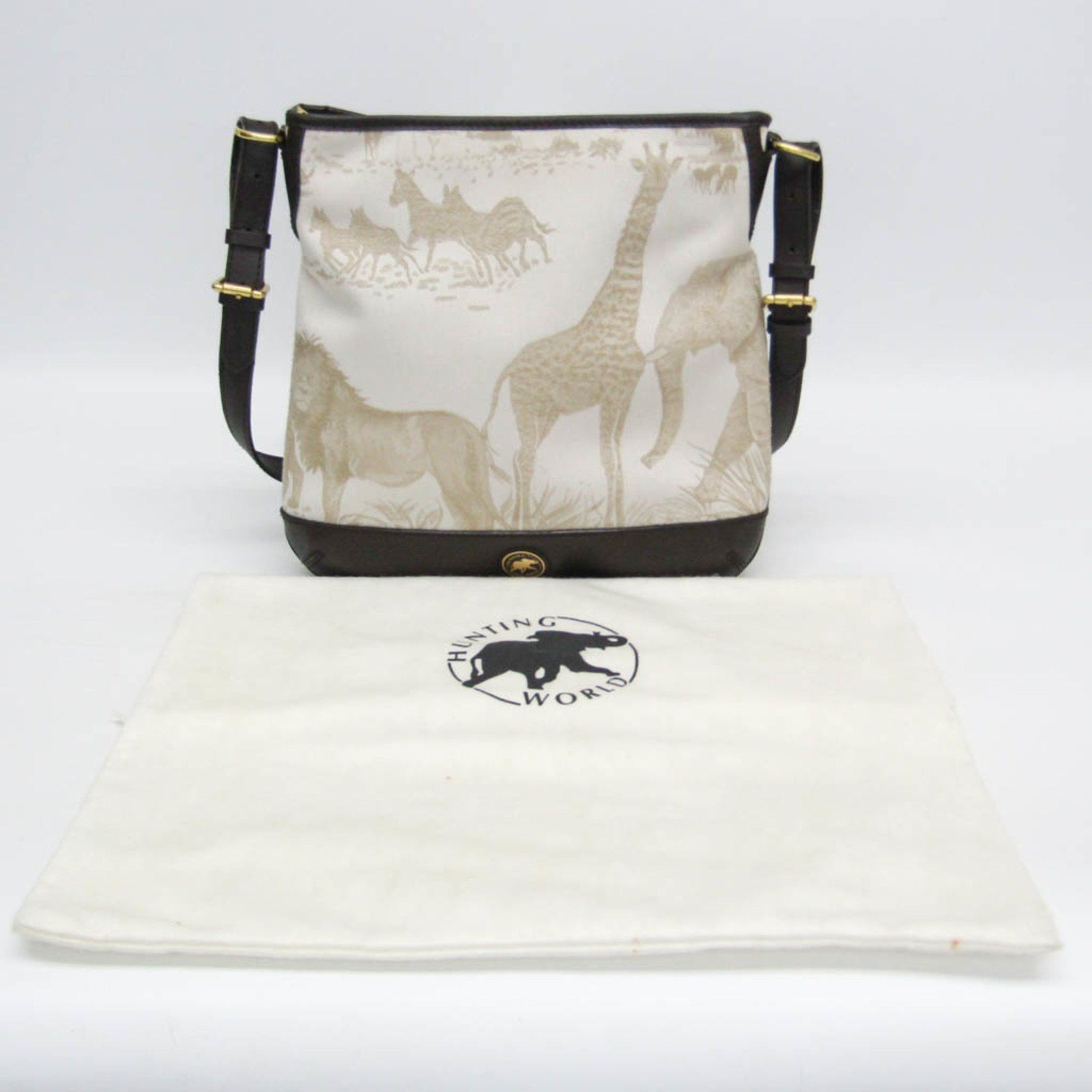 Other Hunting World Safari Embroidery Women's Leather,Canvas Shoulder Bag Brown,Light Beige Size ONE SIZE - 2 Thumbnail