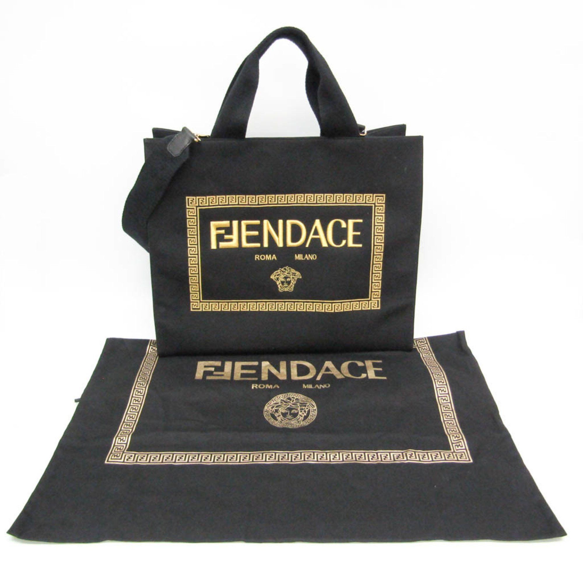Fendi Fendi X Versace FENDACE 1006607 Men,Women Canvas Shoulder Bag,Tote Bag Gold,Black Size ONE SIZE - 2 Thumbnail