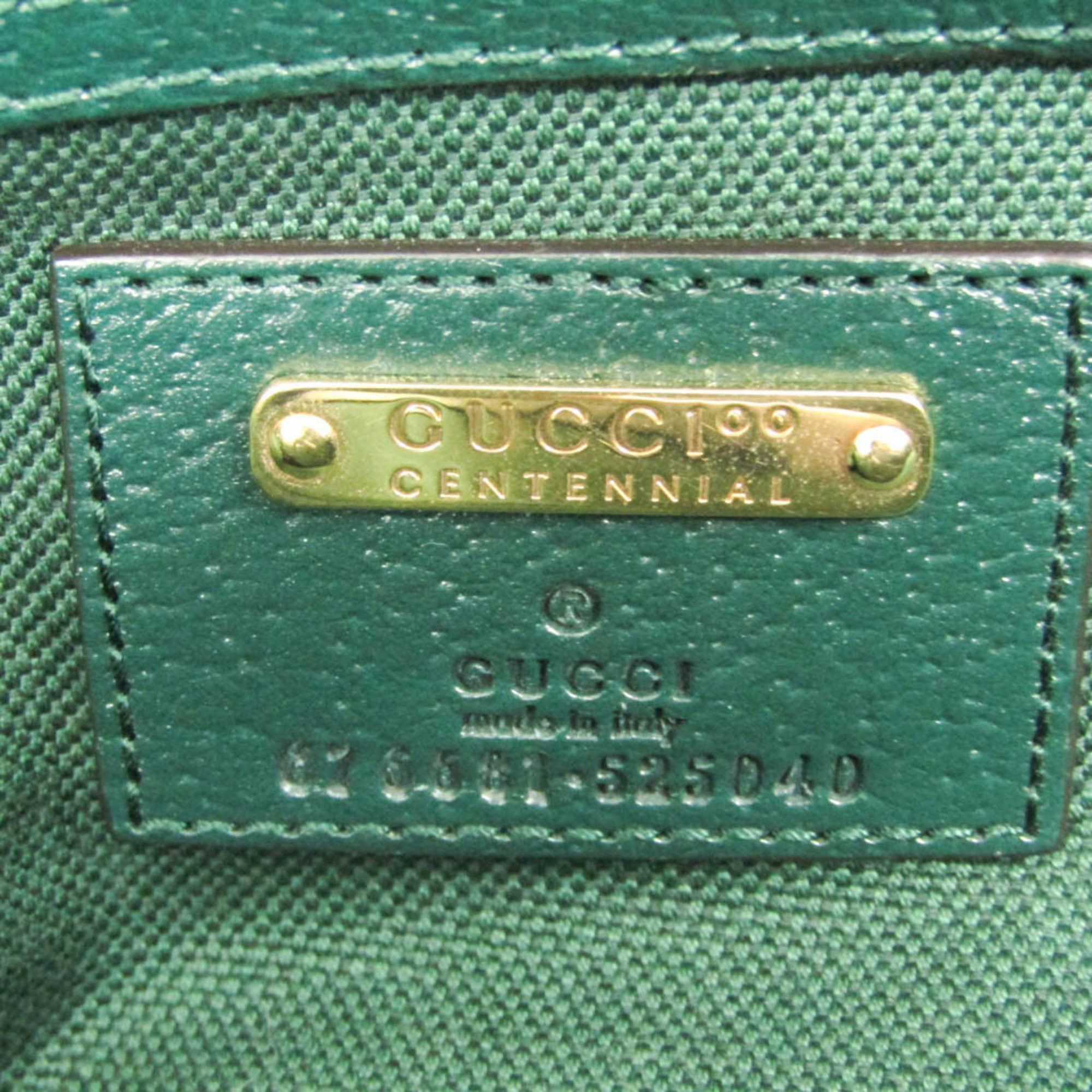 Gucci Gucci 100th Anniversary Model 676681 Women's Canvas,Leather Tote Bag Green,Light Beige Size ONE SIZE - 14 Thumbnail