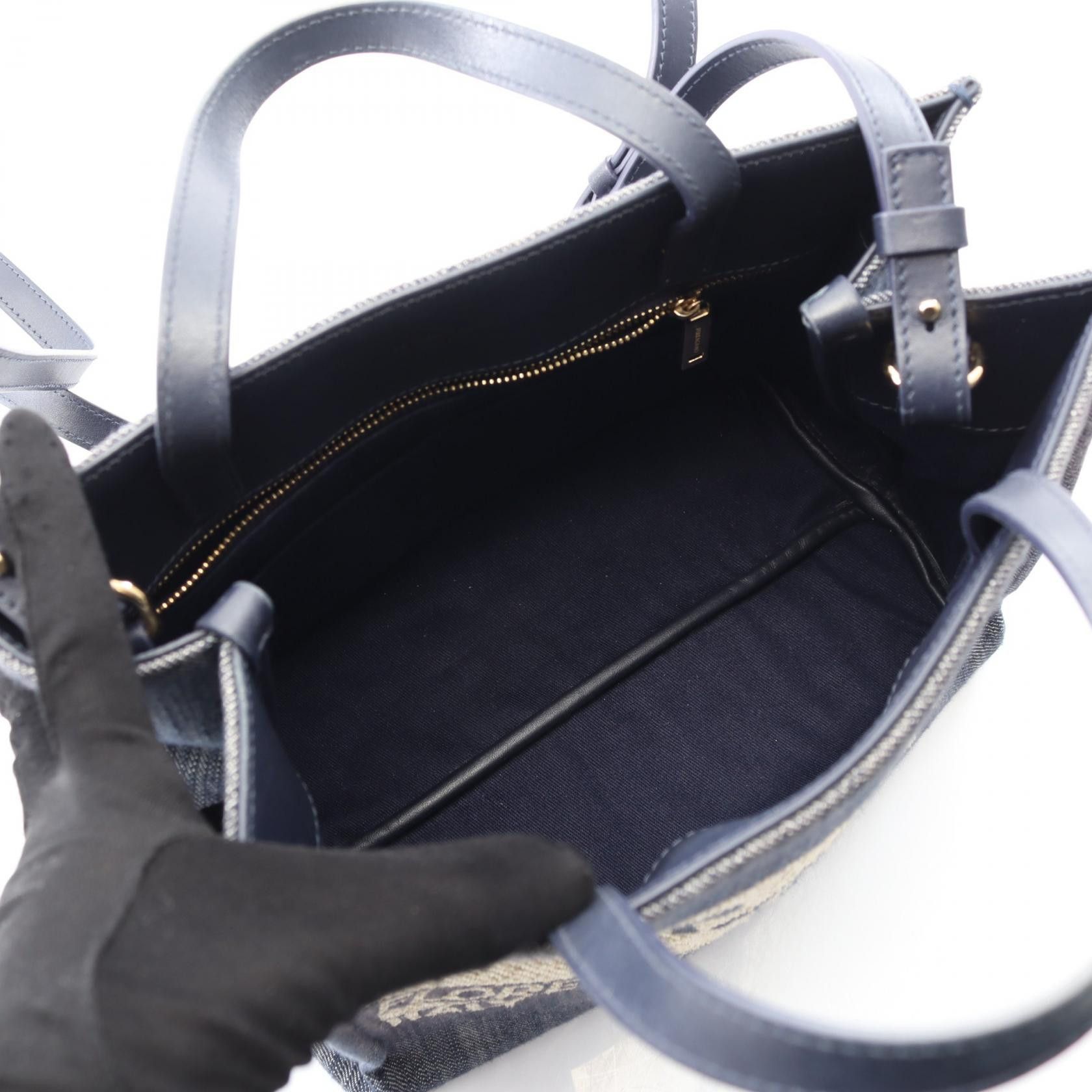 Salvatore Ferragamo Salvatore Ferragamo Salvatore Ferragamo Denim Leather Handbag Denim Handbag 219407 DUTY FREE for USA Size ONE SIZE - 3 Thumbnail