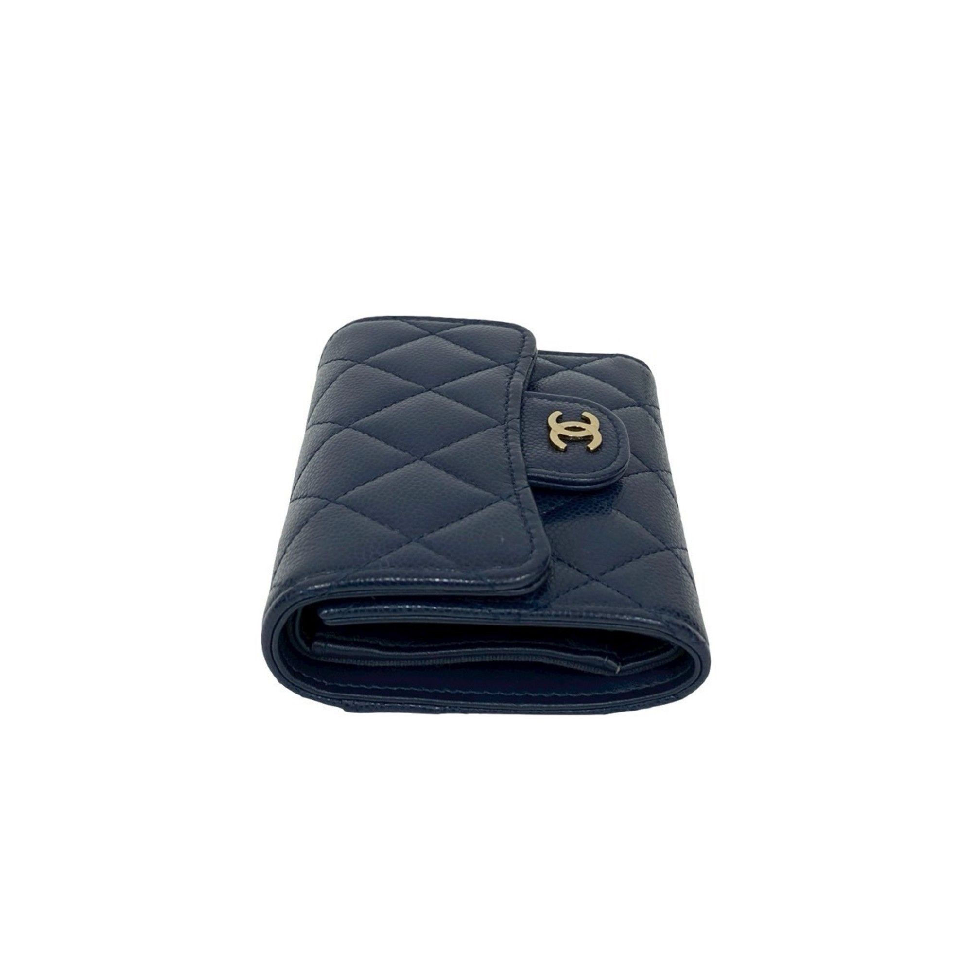 Chanel CHANEL Matelasse Coco Caviar Leather Tri-fold Wallet, Navy, 34422 Size ONE SIZE - 4 Thumbnail