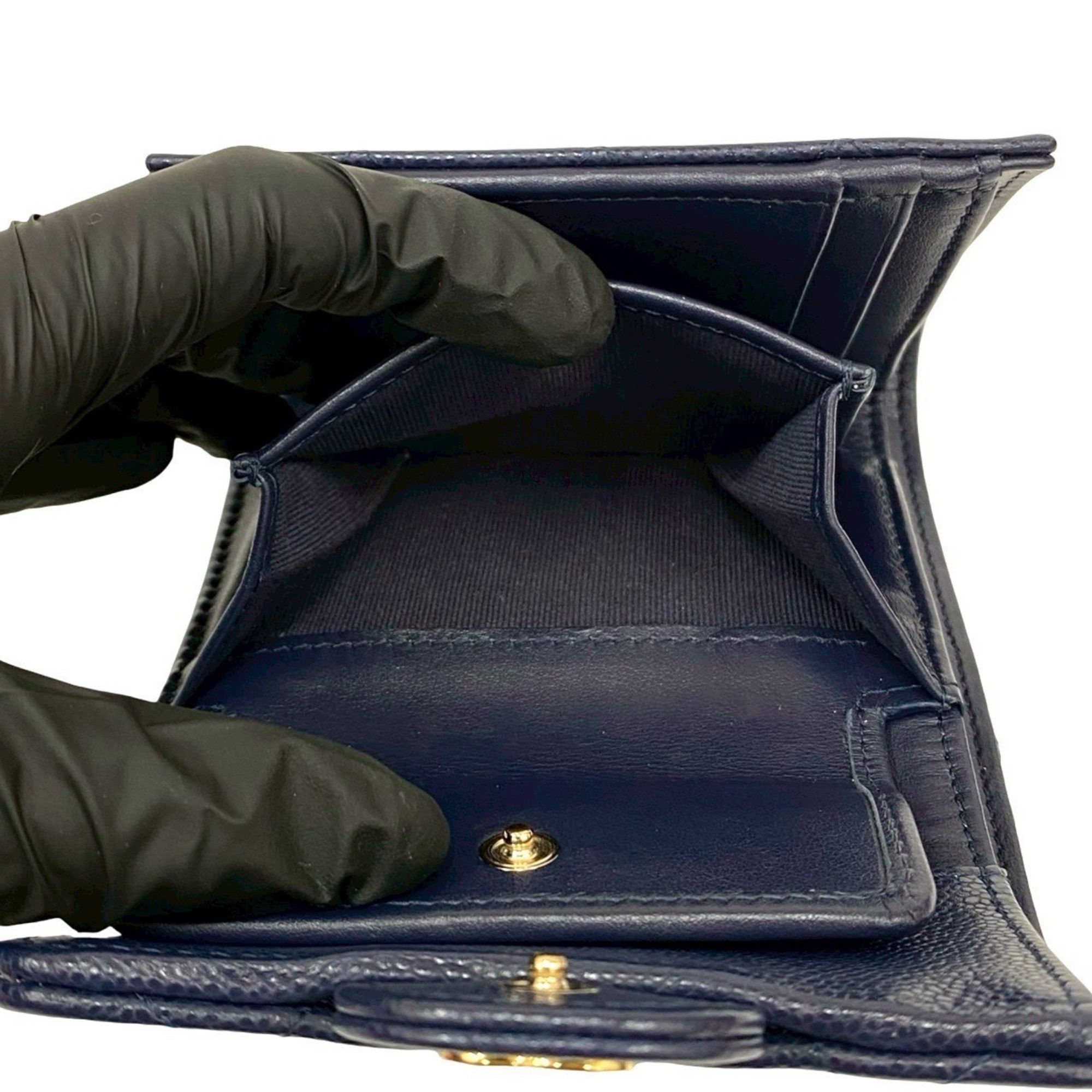 Chanel CHANEL Matelasse Coco Caviar Leather Tri-fold Wallet, Navy, 34422 Size ONE SIZE - 10 Thumbnail