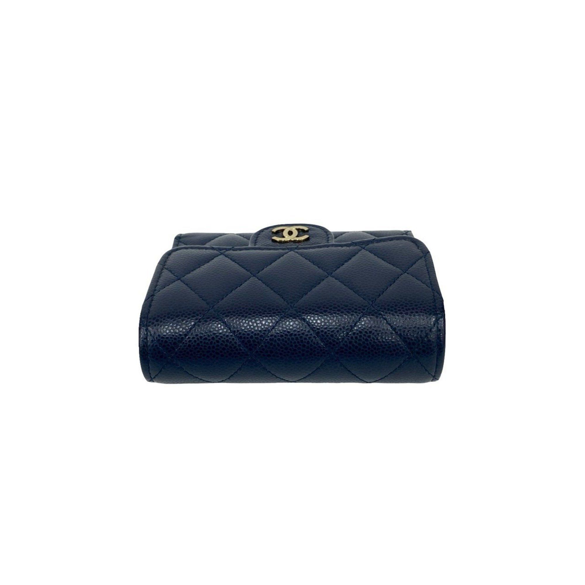 Chanel CHANEL Matelasse Coco Caviar Leather Tri-fold Wallet, Navy, 34422 Size ONE SIZE - 3 Thumbnail