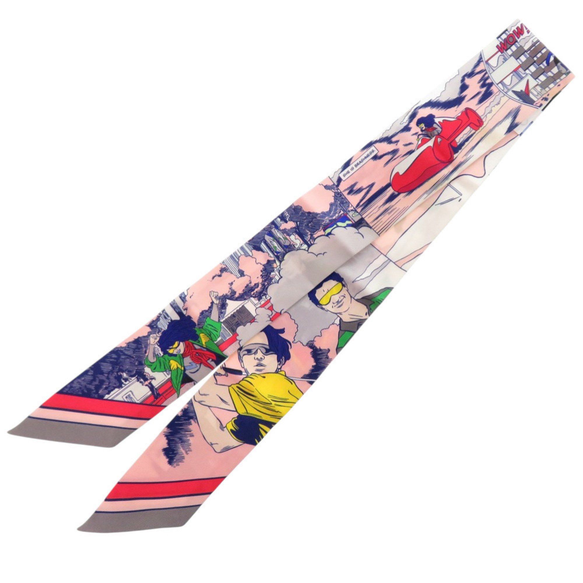 Hermes Hermès Twilly WOW American Comic Print Silk Gris Rose Vert Scarf Muffler 0197 HERMES Size ONE SIZE - 2 Thumbnail
