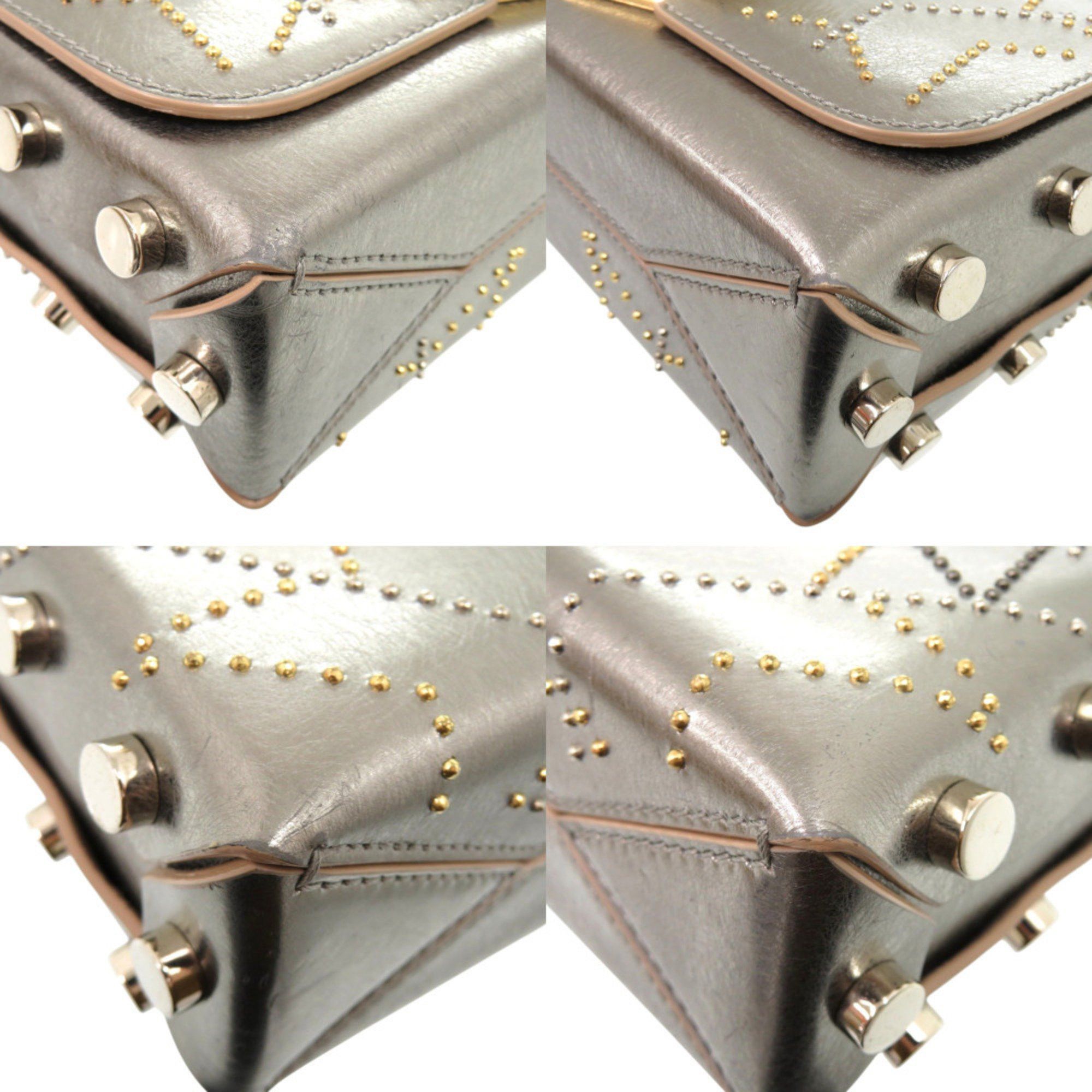 Jimmy Choo Jimmy Choo Locket Petite Chain Shoulder Bag with Star Studs, Metallic Spazzolato Leather, and Silver 1446 Size ONE SIZE - 5 Thumbnail