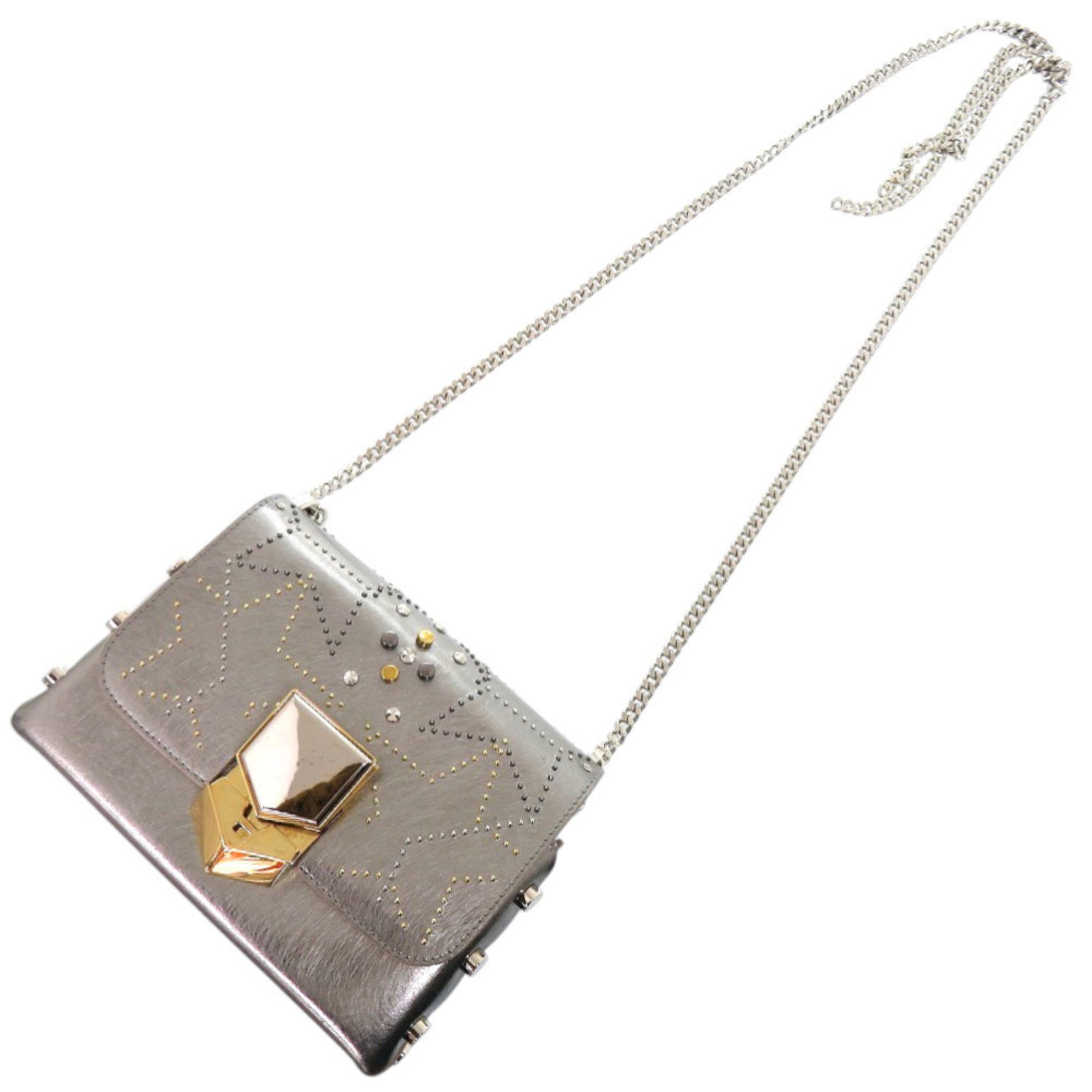 Jimmy Choo Jimmy Choo Locket Petite Chain Shoulder Bag with Star Studs, Metallic Spazzolato Leather, and Silver 1446 Size ONE SIZE - 3 Thumbnail