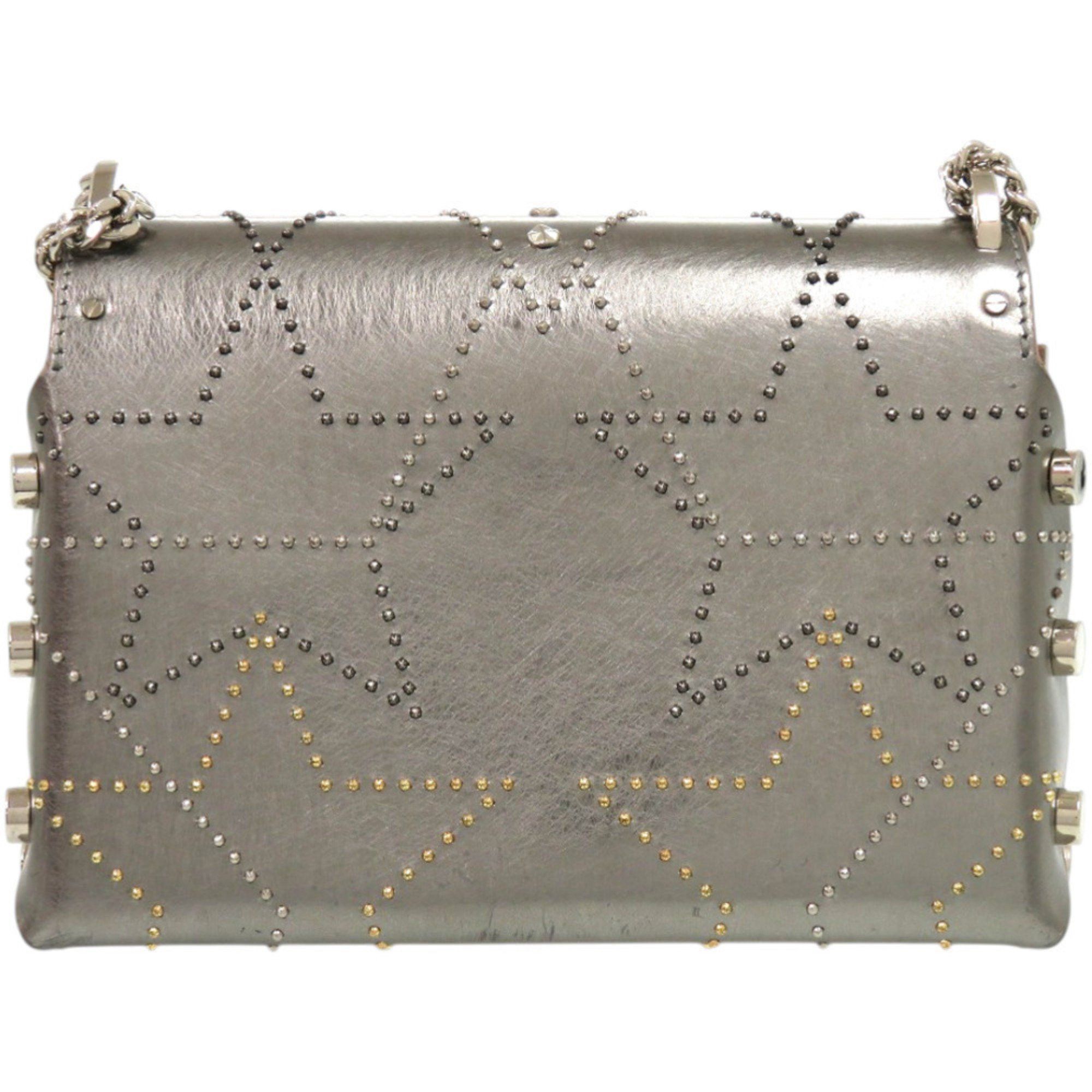 Jimmy Choo Jimmy Choo Locket Petite Chain Shoulder Bag with Star Studs, Metallic Spazzolato Leather, and Silver 1446 Size ONE SIZE - 2 Thumbnail