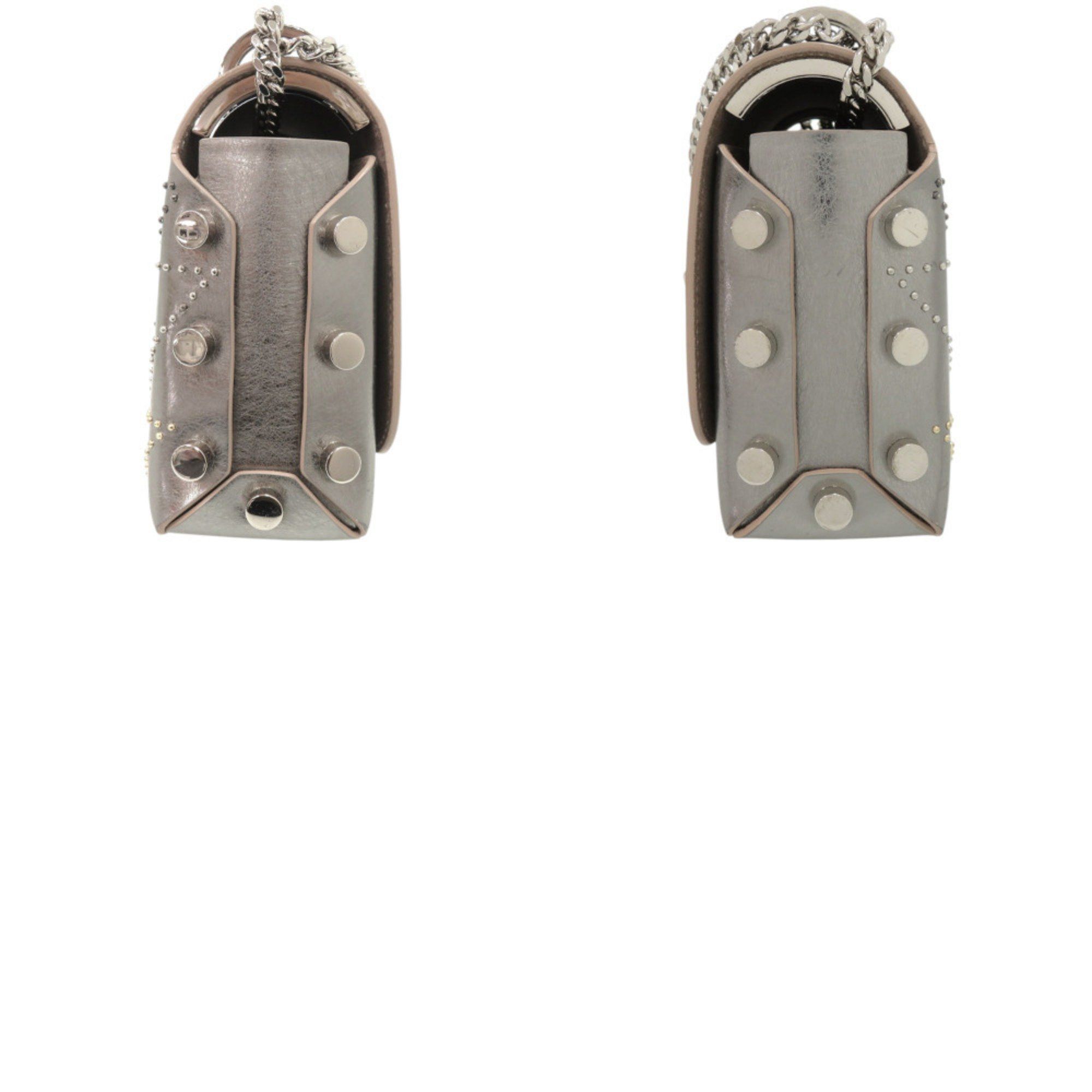 Jimmy Choo Jimmy Choo Locket Petite Chain Shoulder Bag with Star Studs, Metallic Spazzolato Leather, and Silver 1446 Size ONE SIZE - 9 Thumbnail