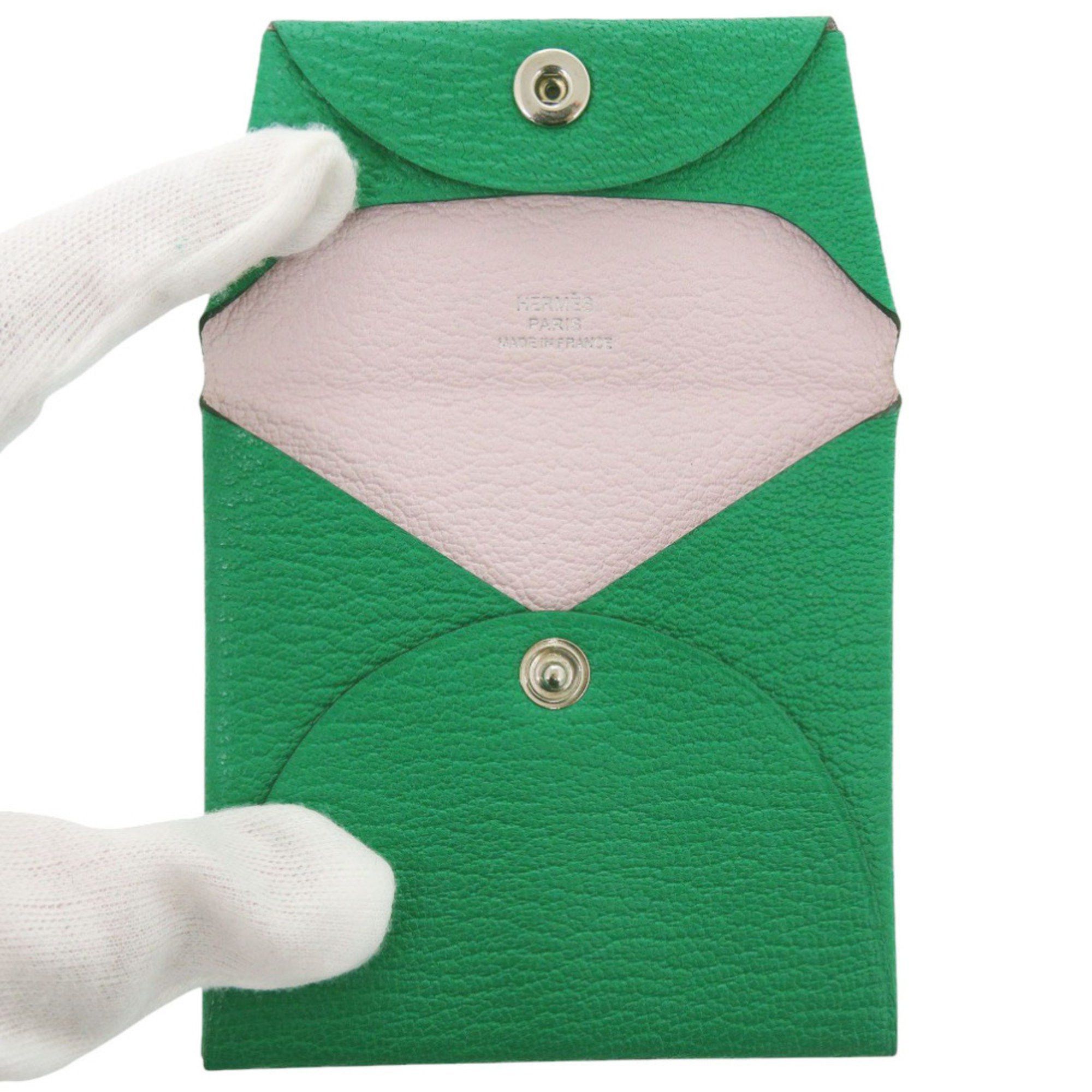 Hermes Like new Hermès Bastia Verso Chevre Mysore Bamboo/Rose Darling silver hardware, K stamp (made in 2025), coin case/wallet, green, 0521 HERMES Size ONE SIZE - 4 Thumbnail