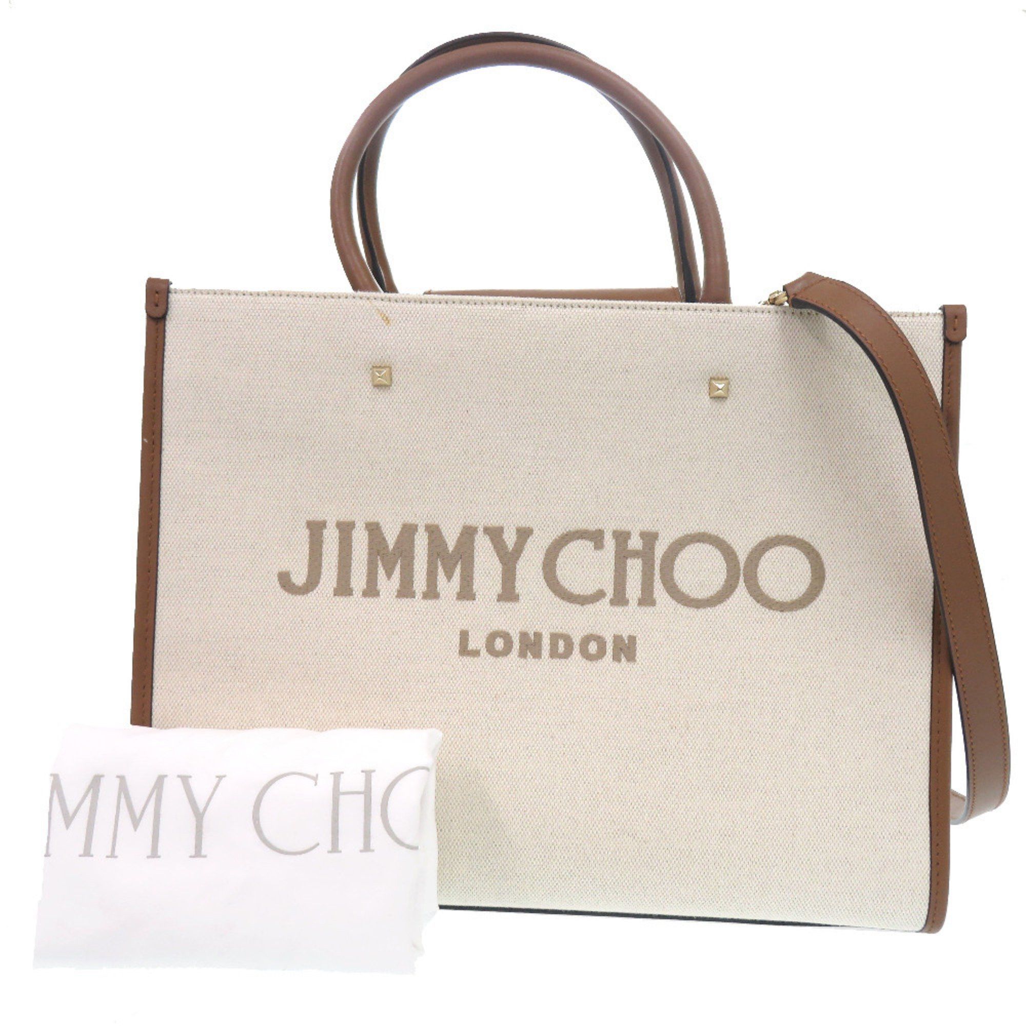 Jimmy Choo Jimmy Choo Varenne Avenue 2-Way Canvas and Leather Shoulder Bag in Natural Beige Brown (0679) Size ONE SIZE - 2 Thumbnail