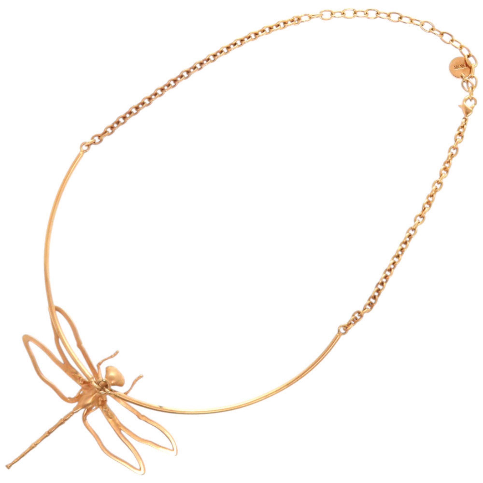 Dior Christian Dior Like new Dior Herbarium Dragonfly Metal Resin Pink Gold Clear Necklace 1506 Size ONE SIZE - 4 Thumbnail