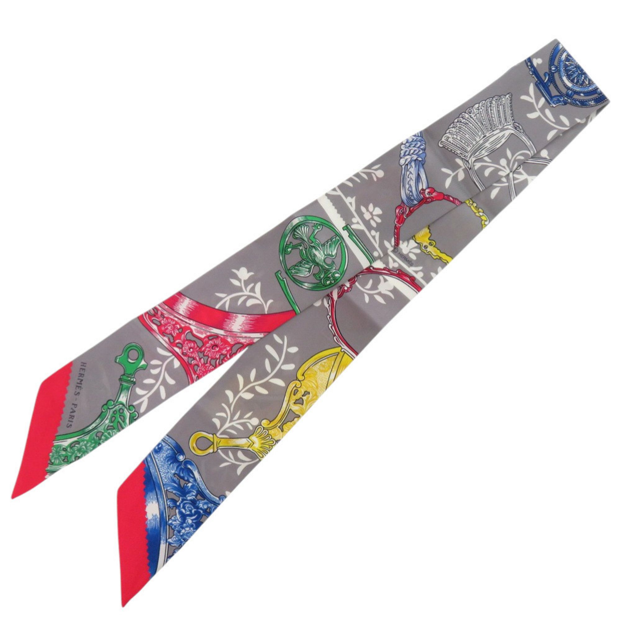 Hermes Hermès Twilly Stirrup Remix Silk Gris Asier Rouge Scarf Muffler 0187 HERMES Size ONE SIZE - 2 Thumbnail