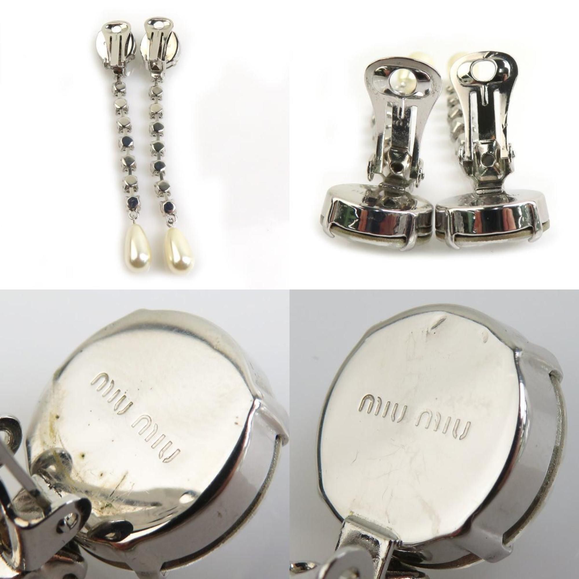 Miu Miu Miu Miu Miu earrings, metal, faux pearls, and jewels, silver white, women's, 56453a Size ONE SIZE - 5 Thumbnail