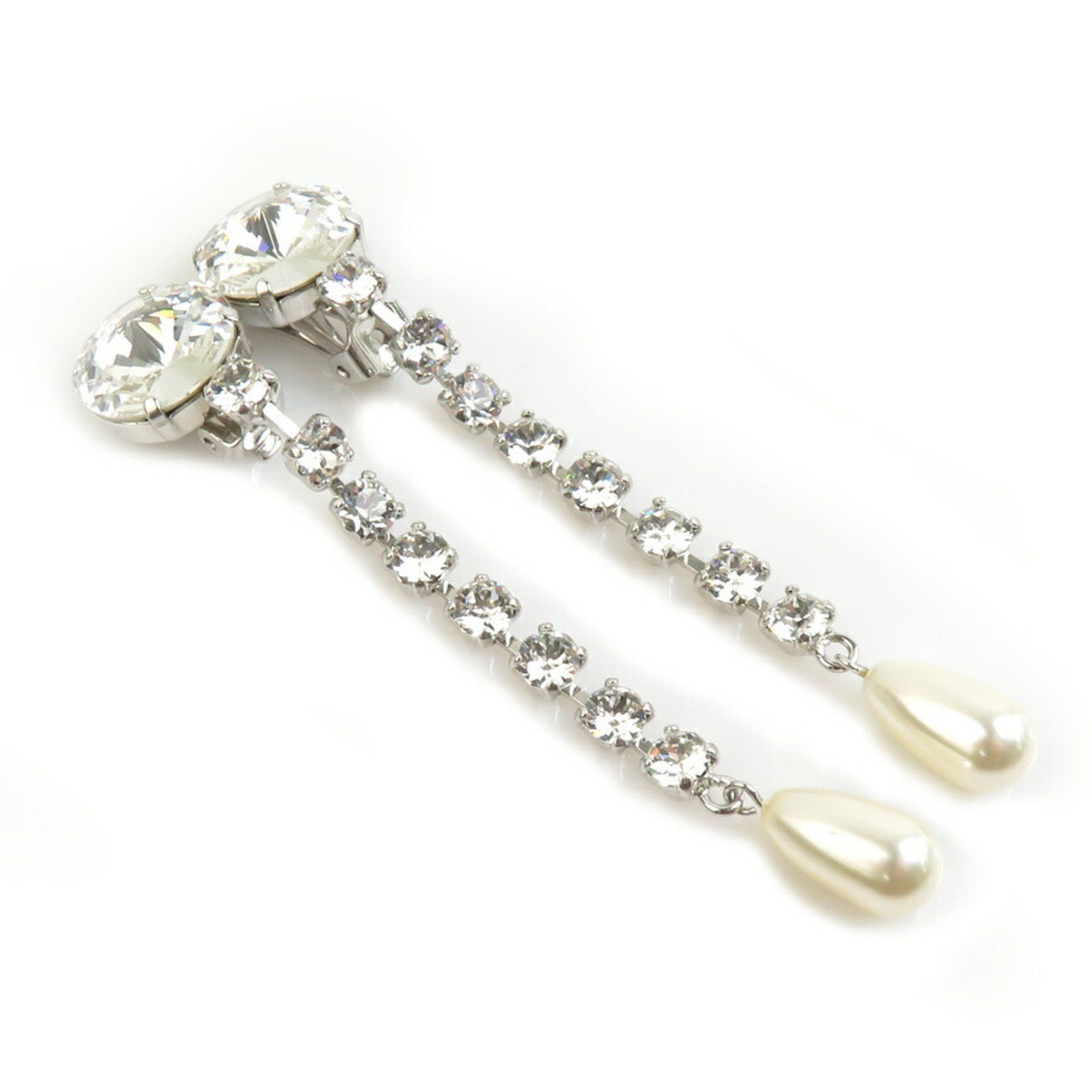 Miu Miu Miu Miu Miu earrings, metal, faux pearls, and jewels, silver white, women's, 56453a Size ONE SIZE - 2 Thumbnail