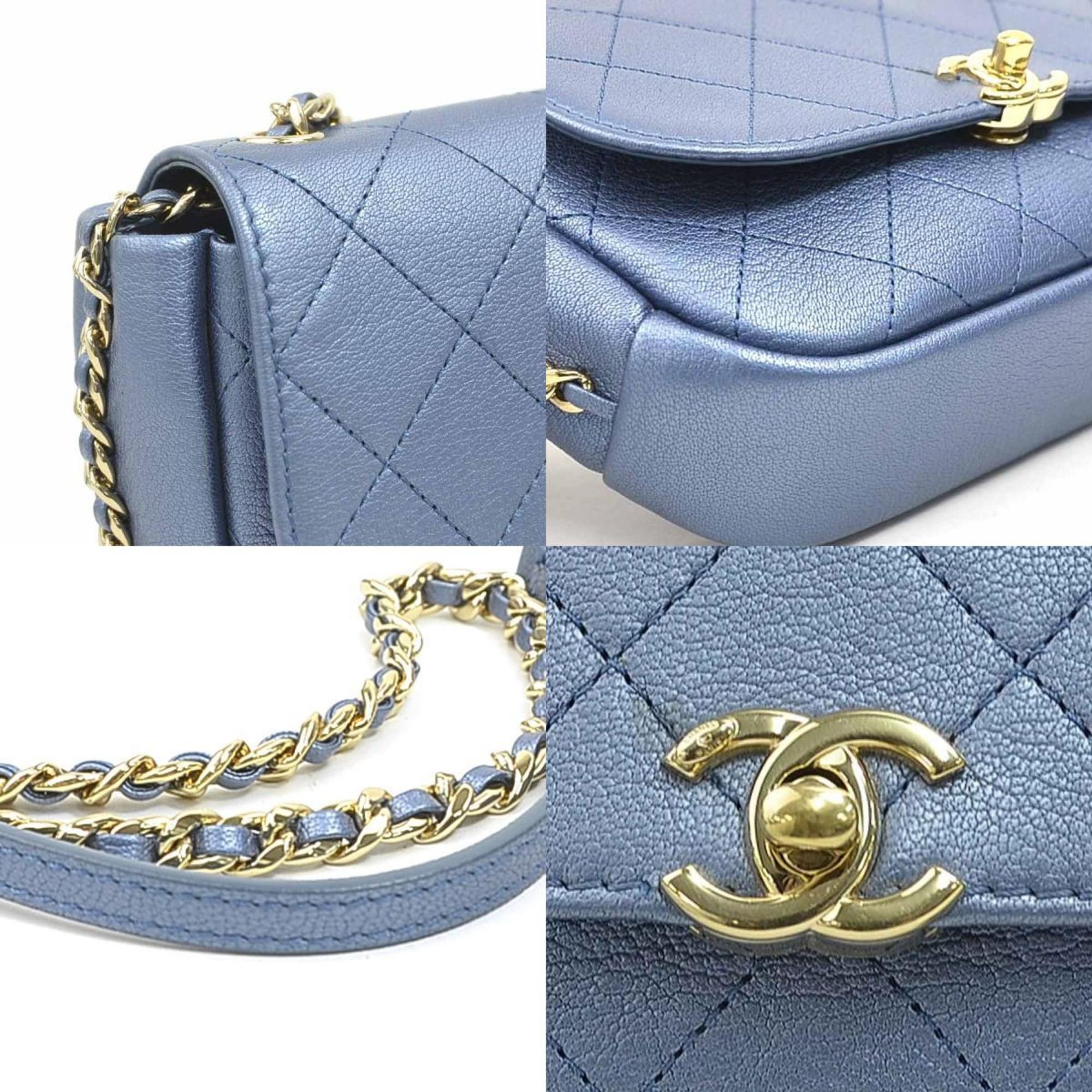 Chanel CHANEL Shoulder Bag, Leather, Metallic Blue and Gold, Women's, 90206g Size ONE SIZE - 3 Thumbnail