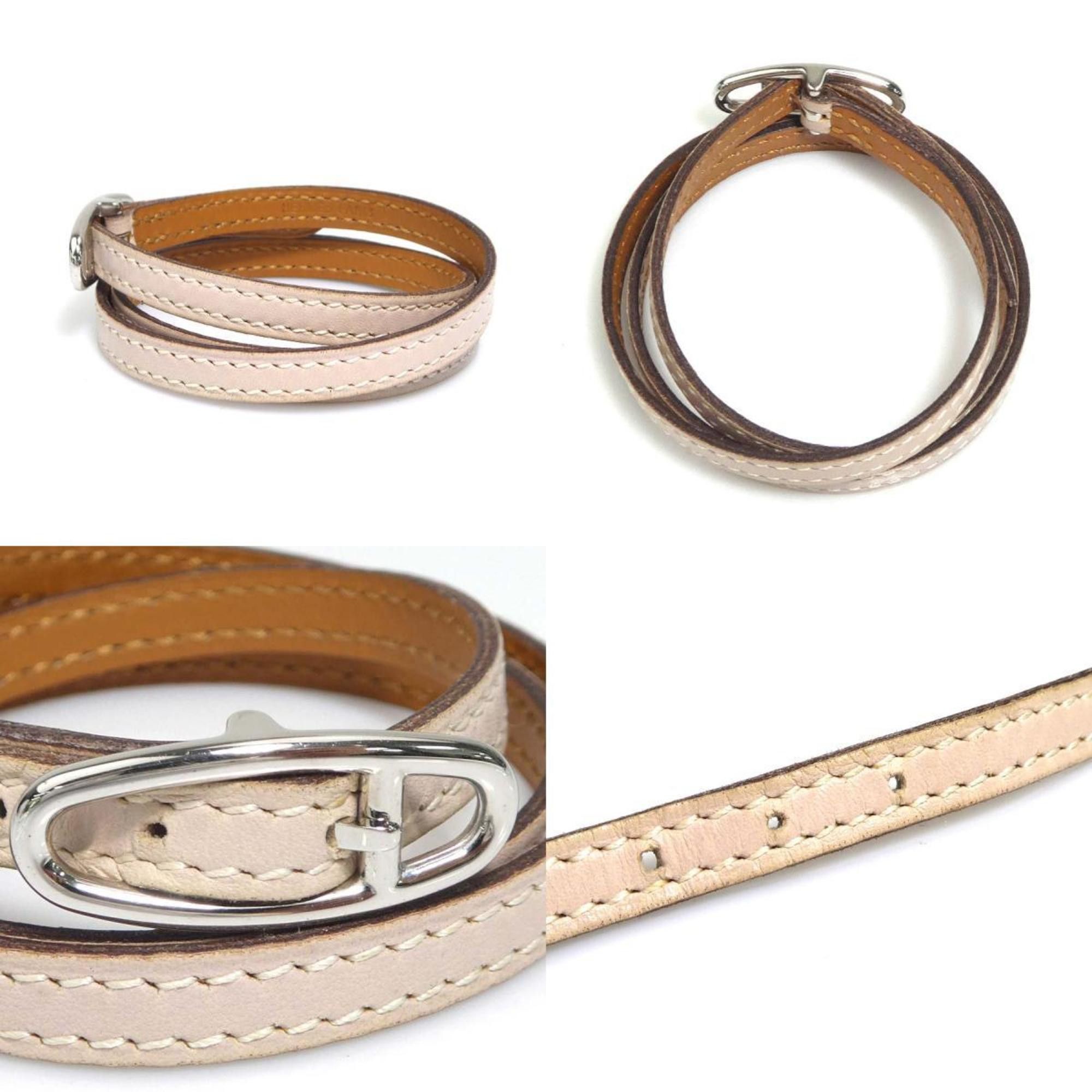 Hermes Hermès HERMES Bracelet Leather Metal Baby Pink Silver Women's e61109a Size ONE SIZE - 4 Thumbnail