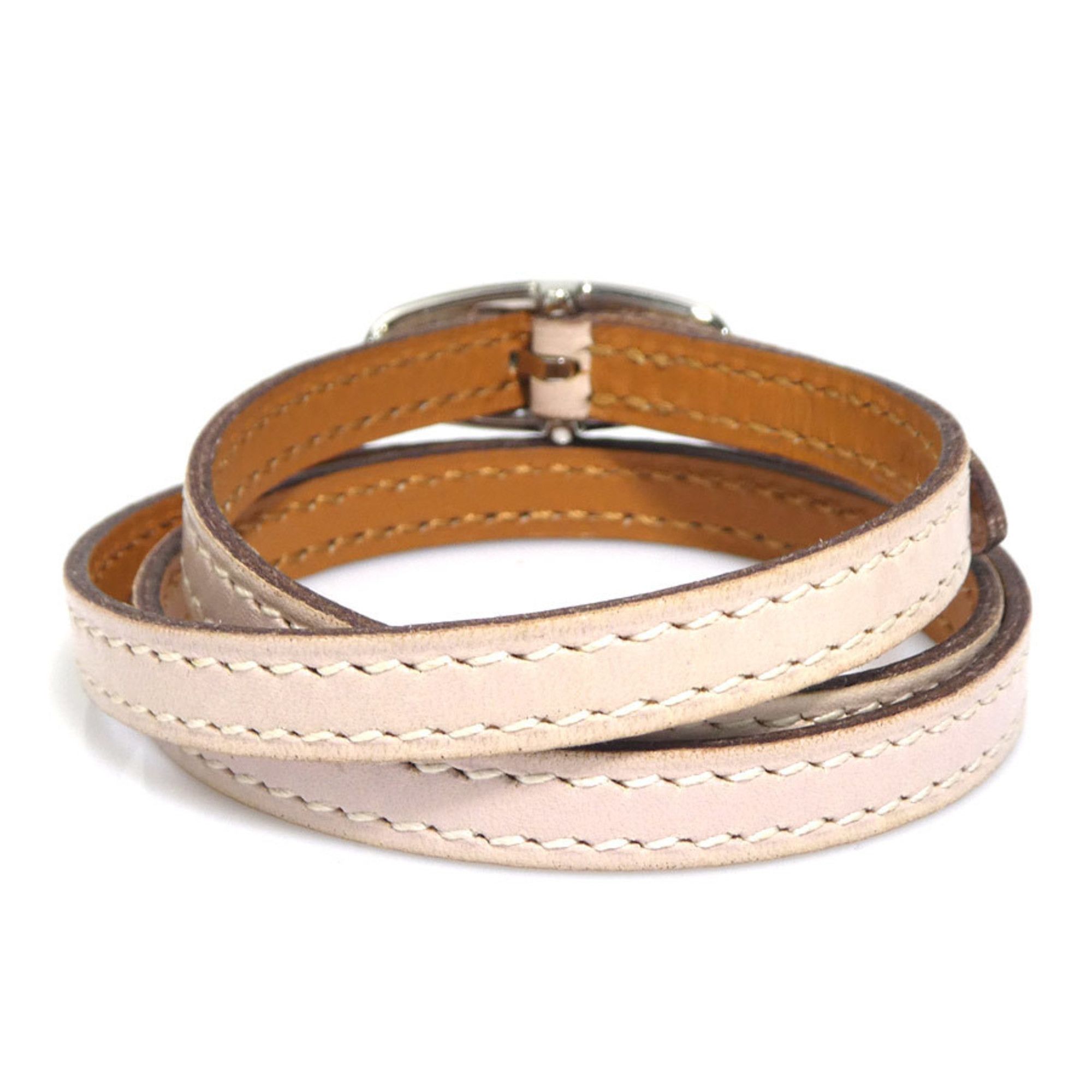 Hermes Hermès HERMES Bracelet Leather Metal Baby Pink Silver Women's e61109a Size ONE SIZE - 3 Thumbnail