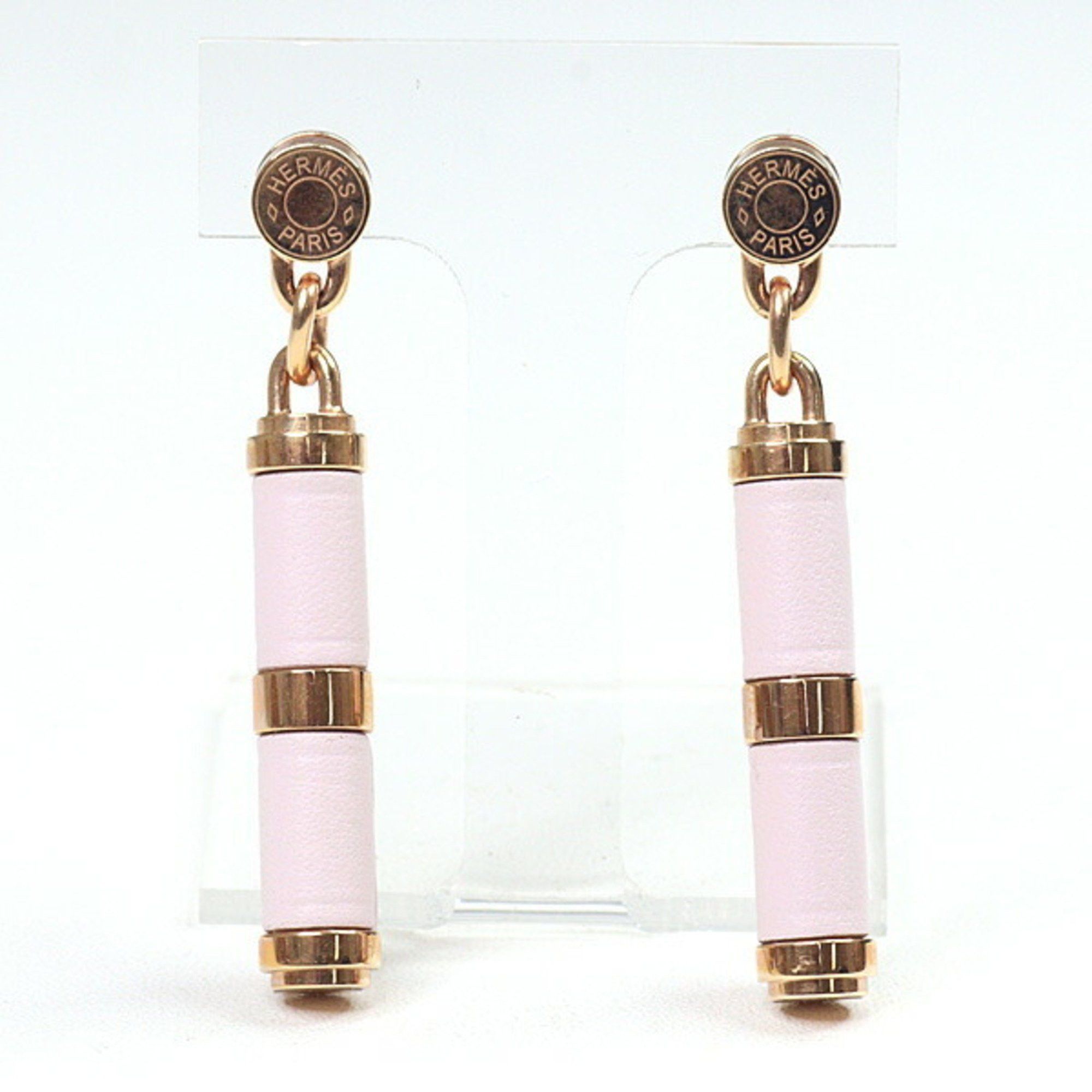 Hermes Hermes Hermès Charnière earrings in gold, Swift leather, mauve pale rose. Size ONE SIZE - 2 Thumbnail