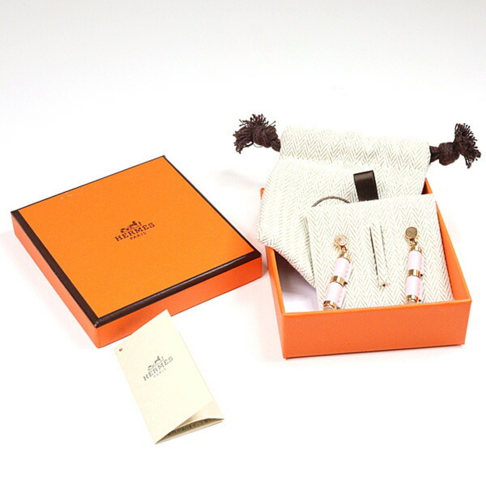 Hermes Hermes Hermès Charnière earrings in gold, Swift leather, mauve pale rose. Size ONE SIZE - 6 Thumbnail