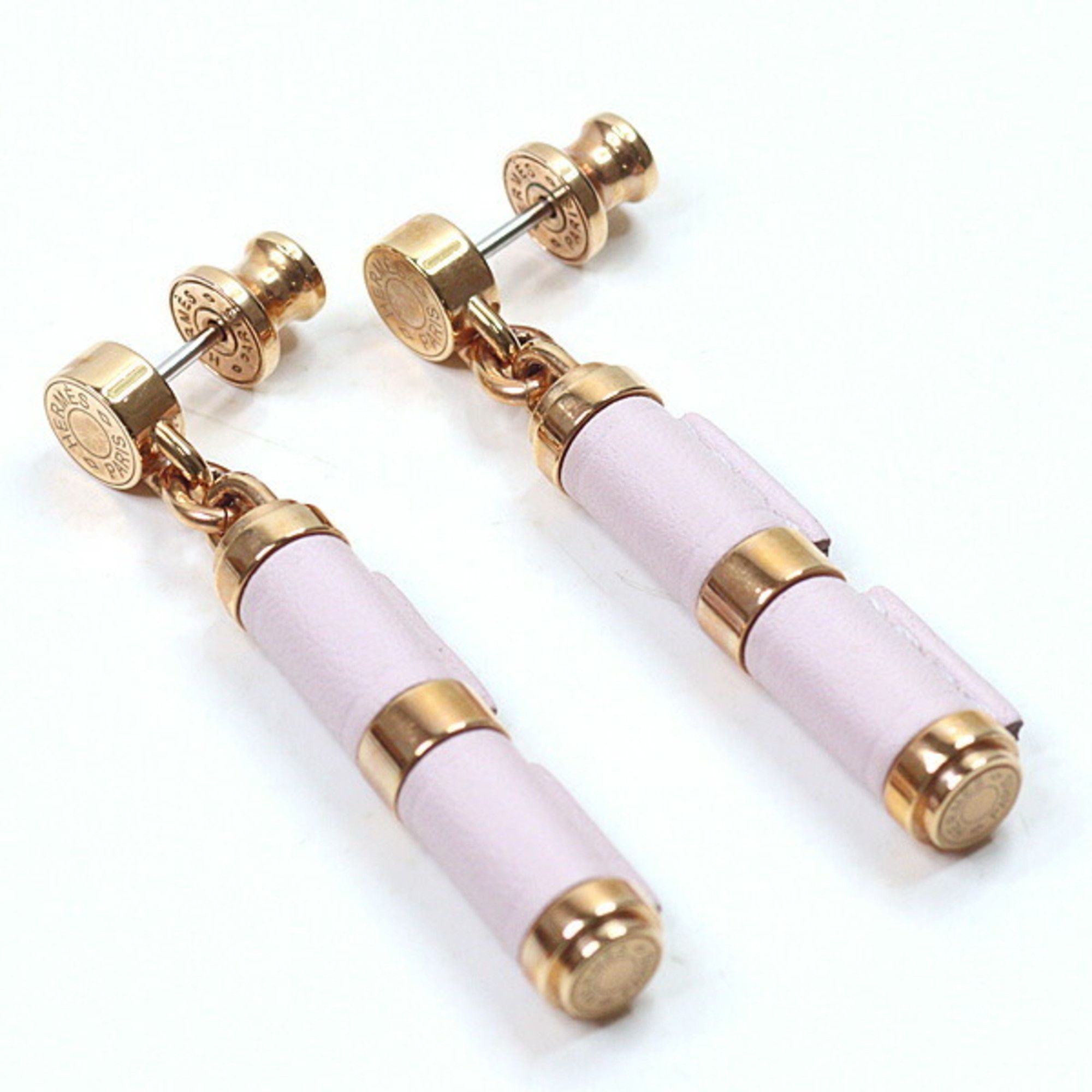 Hermes Hermes Hermès Charnière earrings in gold, Swift leather, mauve pale rose. Size ONE SIZE - 5 Thumbnail