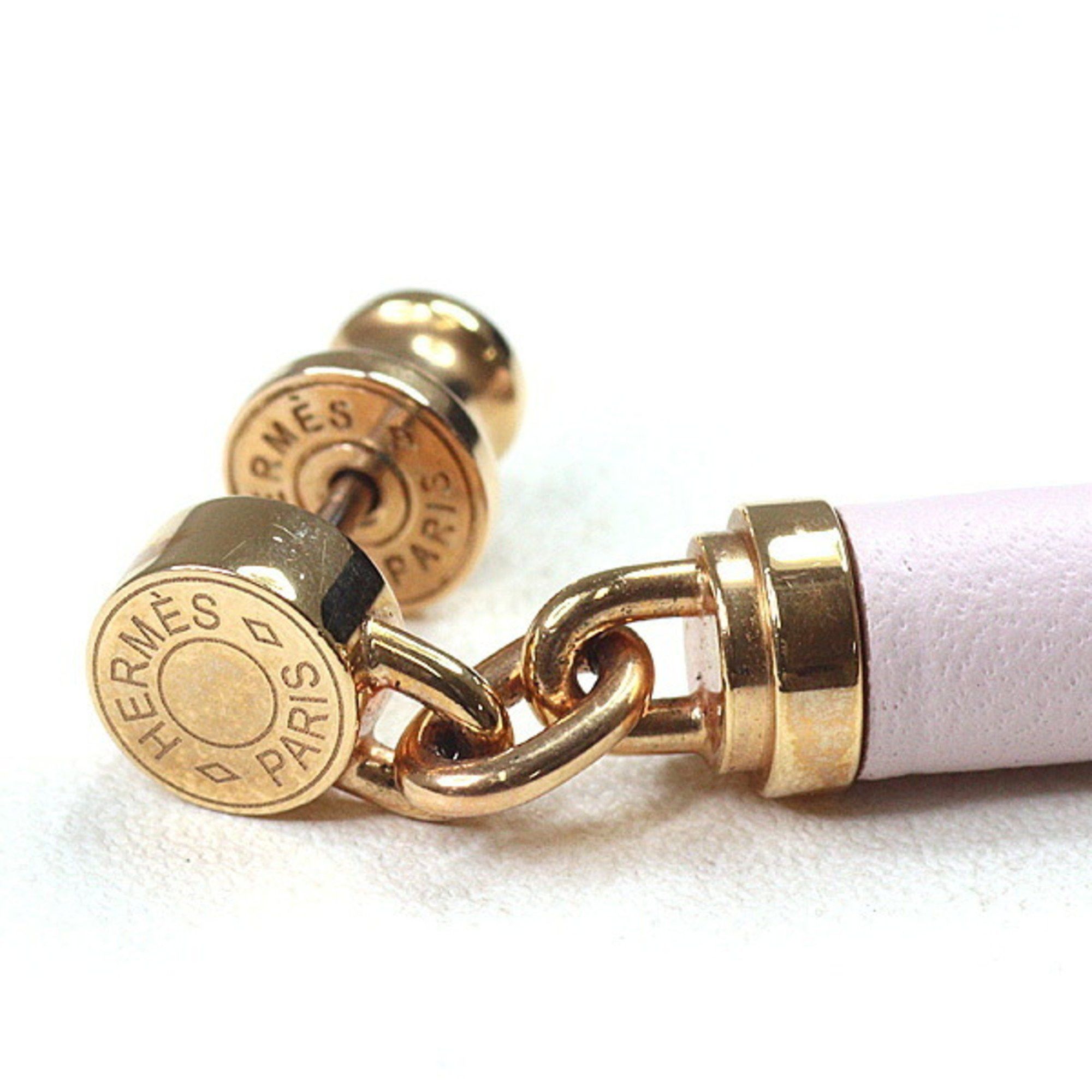 Hermes Hermes Hermès Charnière earrings in gold, Swift leather, mauve pale rose. Size ONE SIZE - 4 Thumbnail