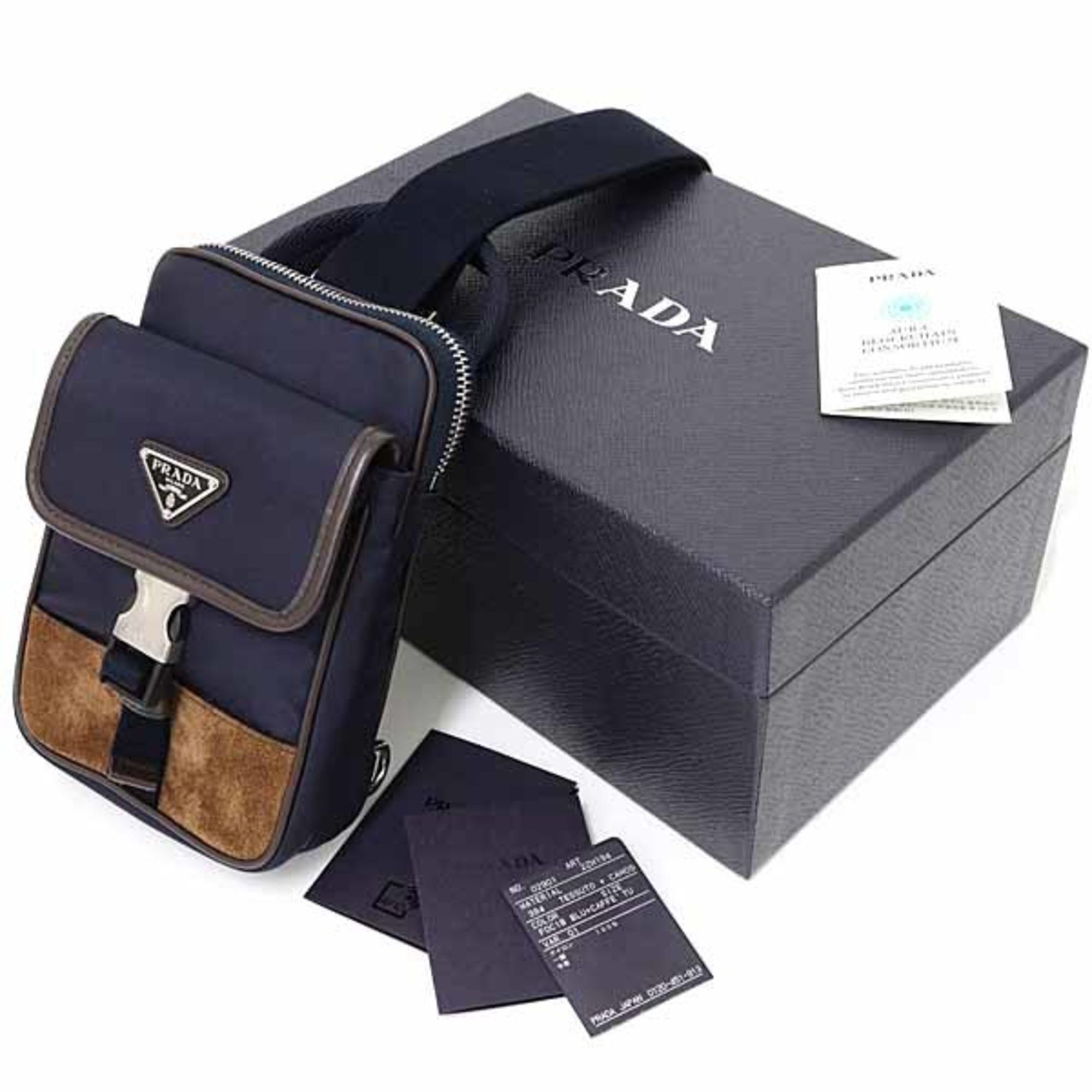 Prada Prada Re-Nylon x Leather Smartphone Case/Shoulder Bag 2ZH194 F0C1B BLU+CAFFE Navy/Dark Brown Size ONE SIZE - 2 Thumbnail