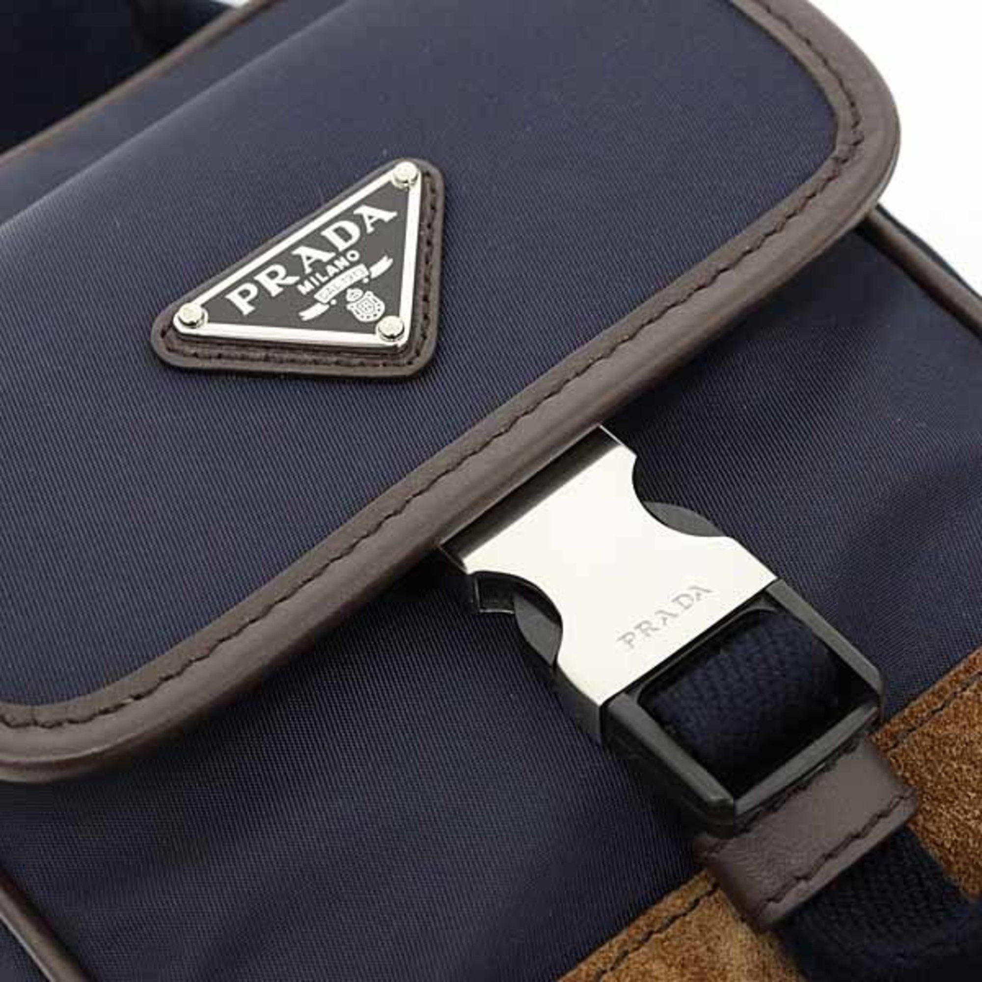 Prada Prada Re-Nylon x Leather Smartphone Case/Shoulder Bag 2ZH194 F0C1B BLU+CAFFE Navy/Dark Brown Size ONE SIZE - 4 Thumbnail