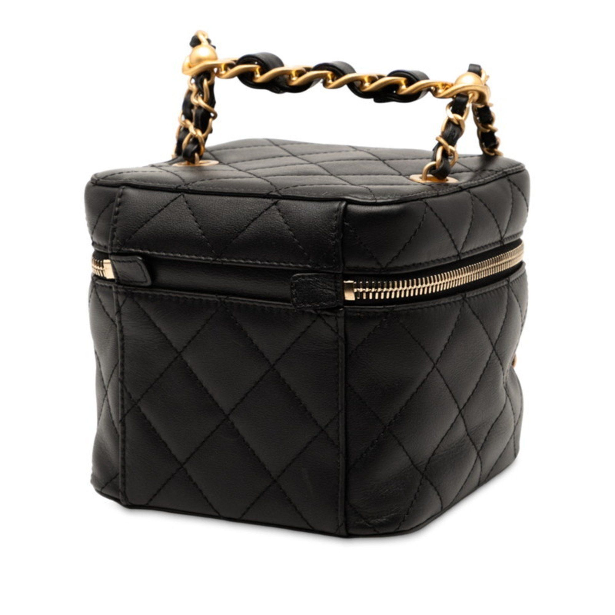 Chanel CHANEL Coco Mark Matelasse Chain Shoulder Bag Vanity Black Lambskin Women's Size ONE SIZE - 2 Thumbnail