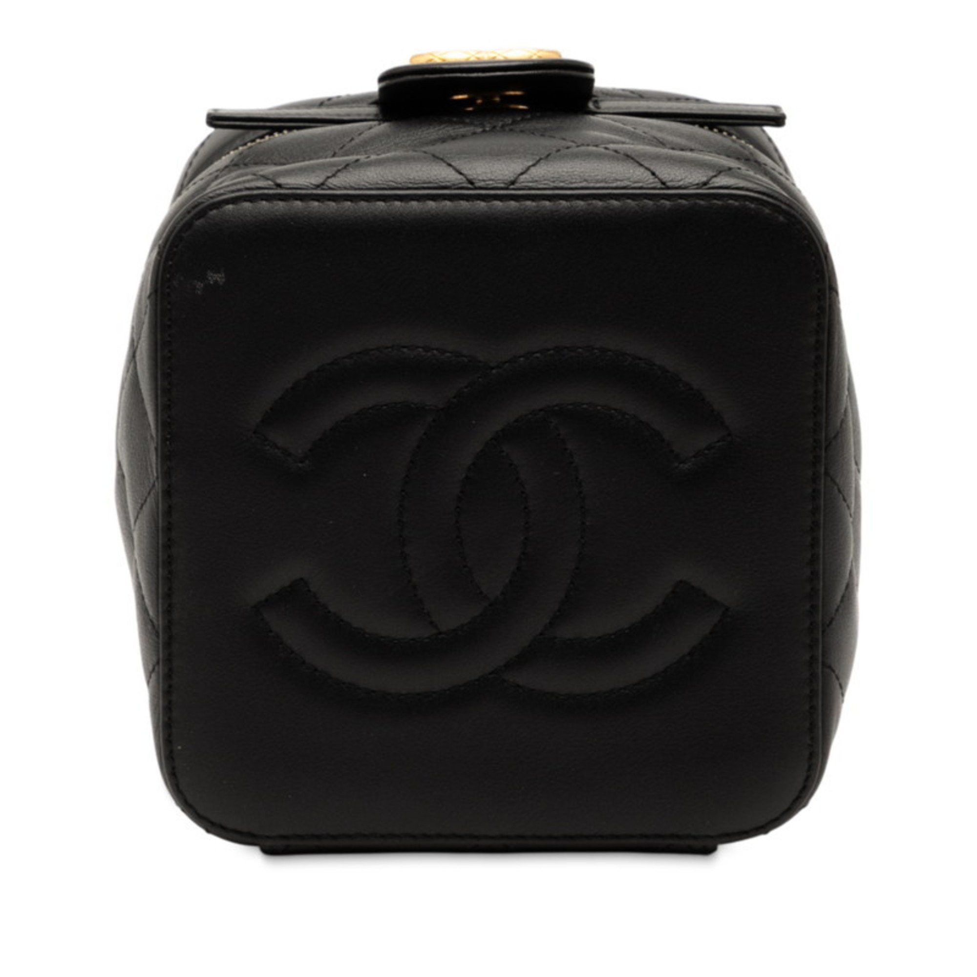 Chanel CHANEL Coco Mark Matelasse Chain Shoulder Bag Vanity Black Lambskin Women's Size ONE SIZE - 3 Thumbnail