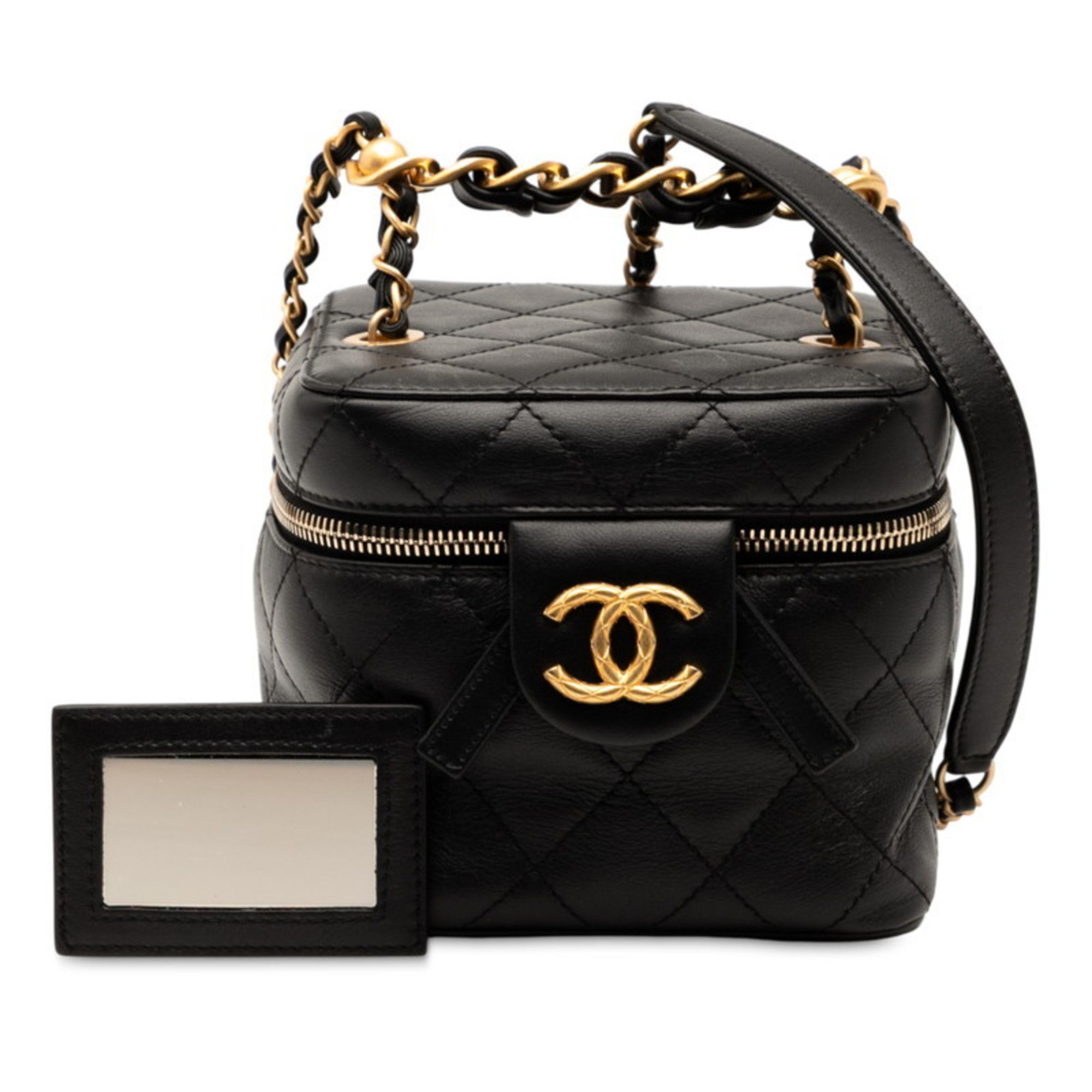 Chanel CHANEL Coco Mark Matelasse Chain Shoulder Bag Vanity Black Lambskin Women's Size ONE SIZE - 7 Thumbnail