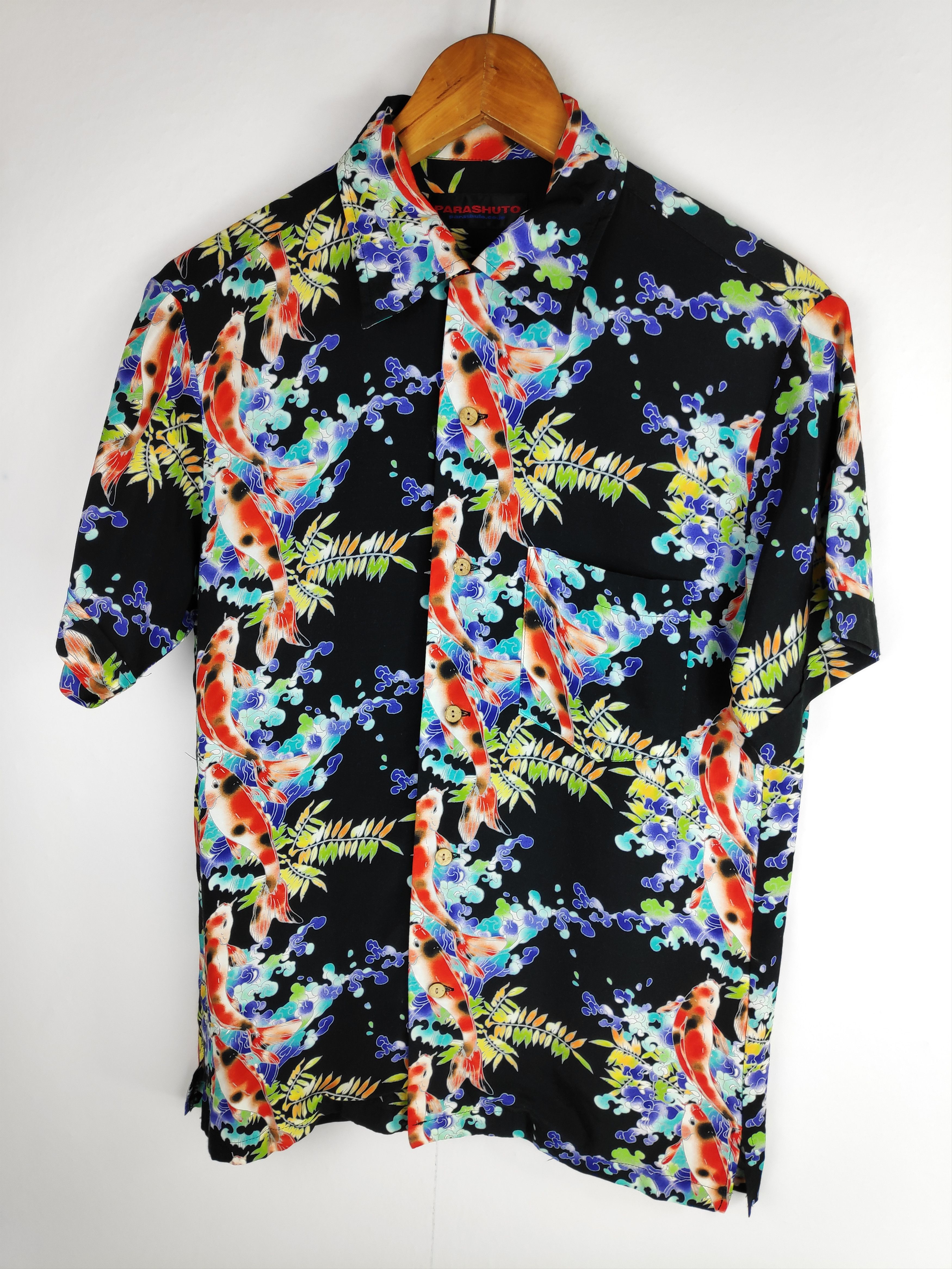 Hawaiian Shirt × Vintage PARASHUTO Aloha Hawaii Fish Koi Rayon 