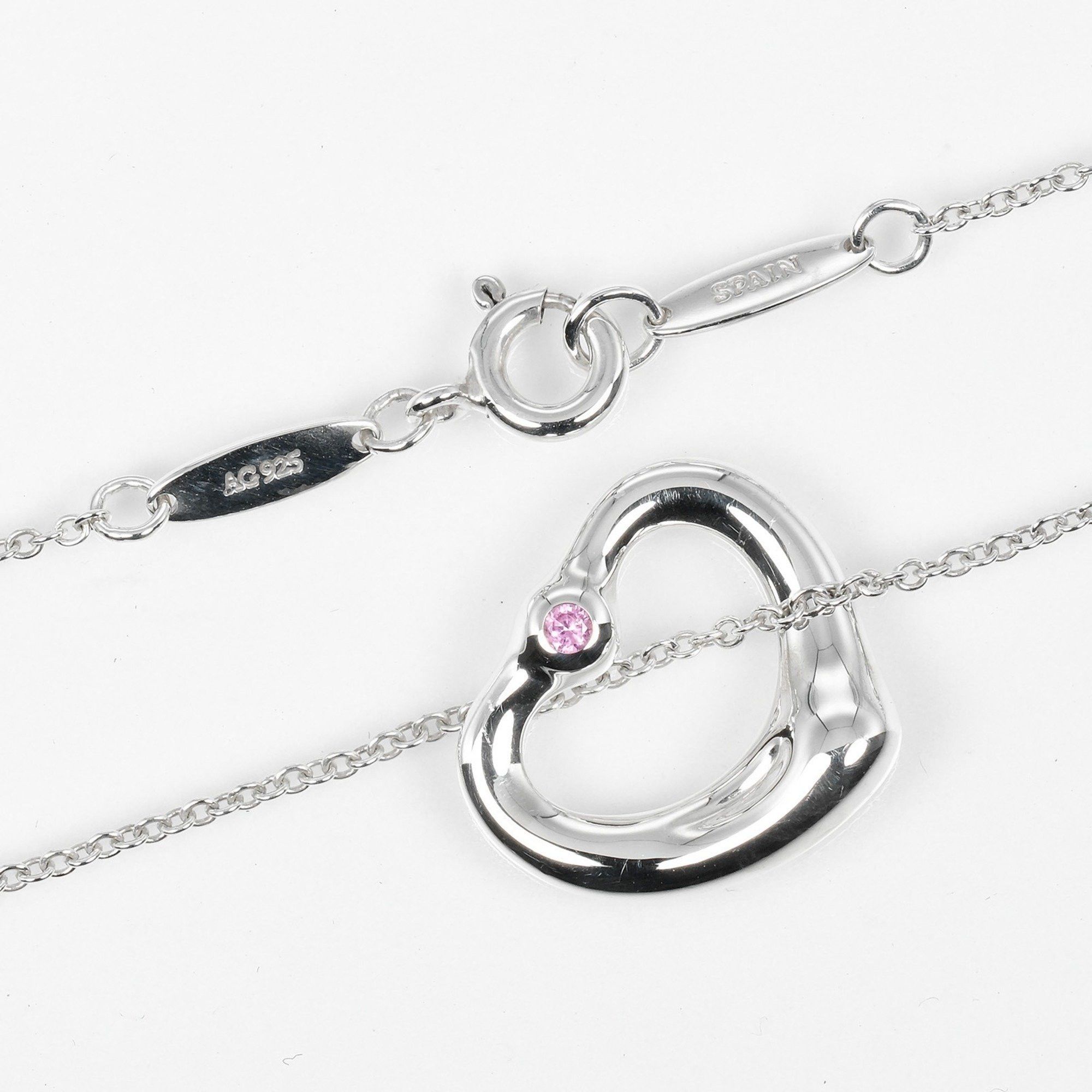 Tiffany & Co. Tiffany & Co. Open Heart Necklace in 925 Sterling Silver with Pink Sapphire, Approximately 3.5g Size ONE SIZE - 6 Thumbnail