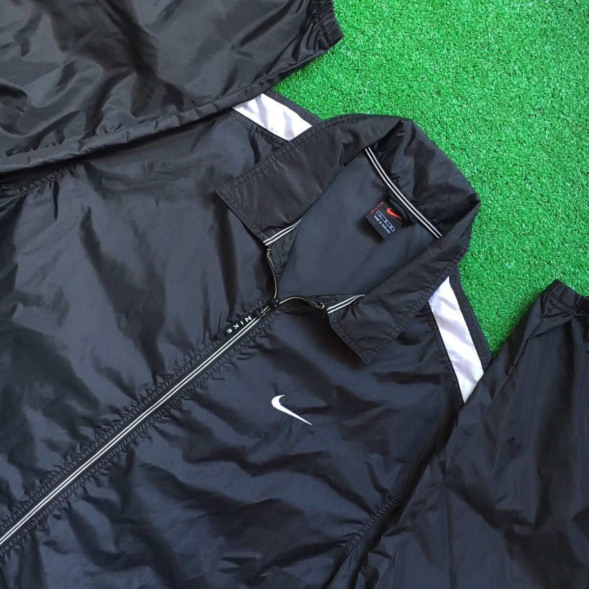 Nike Vintage Nike Black White Striped Windbreaker Swoosh Jacket L Grailed